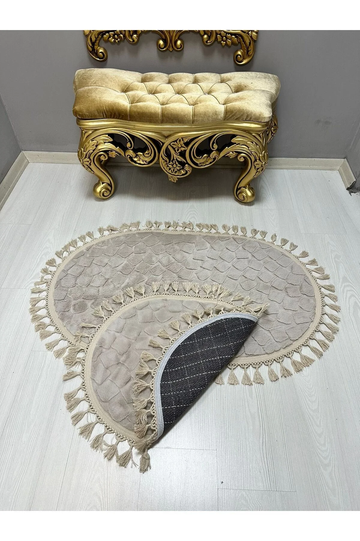 2Lİ İKİLİ BANYO PASPAS SETİ ILICA PUFFY DOKUMA TABAN BANYO PASPASI 40X60-60X100 KREM