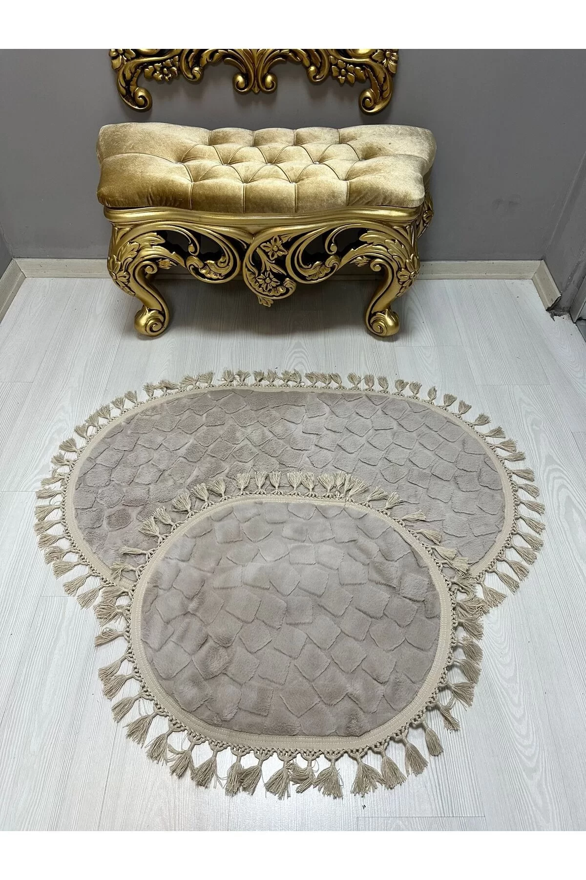 2Lİ İKİLİ BANYO PASPAS SETİ ILICA PUFFY DOKUMA TABAN BANYO PASPASI 40X60-60X100 KREM