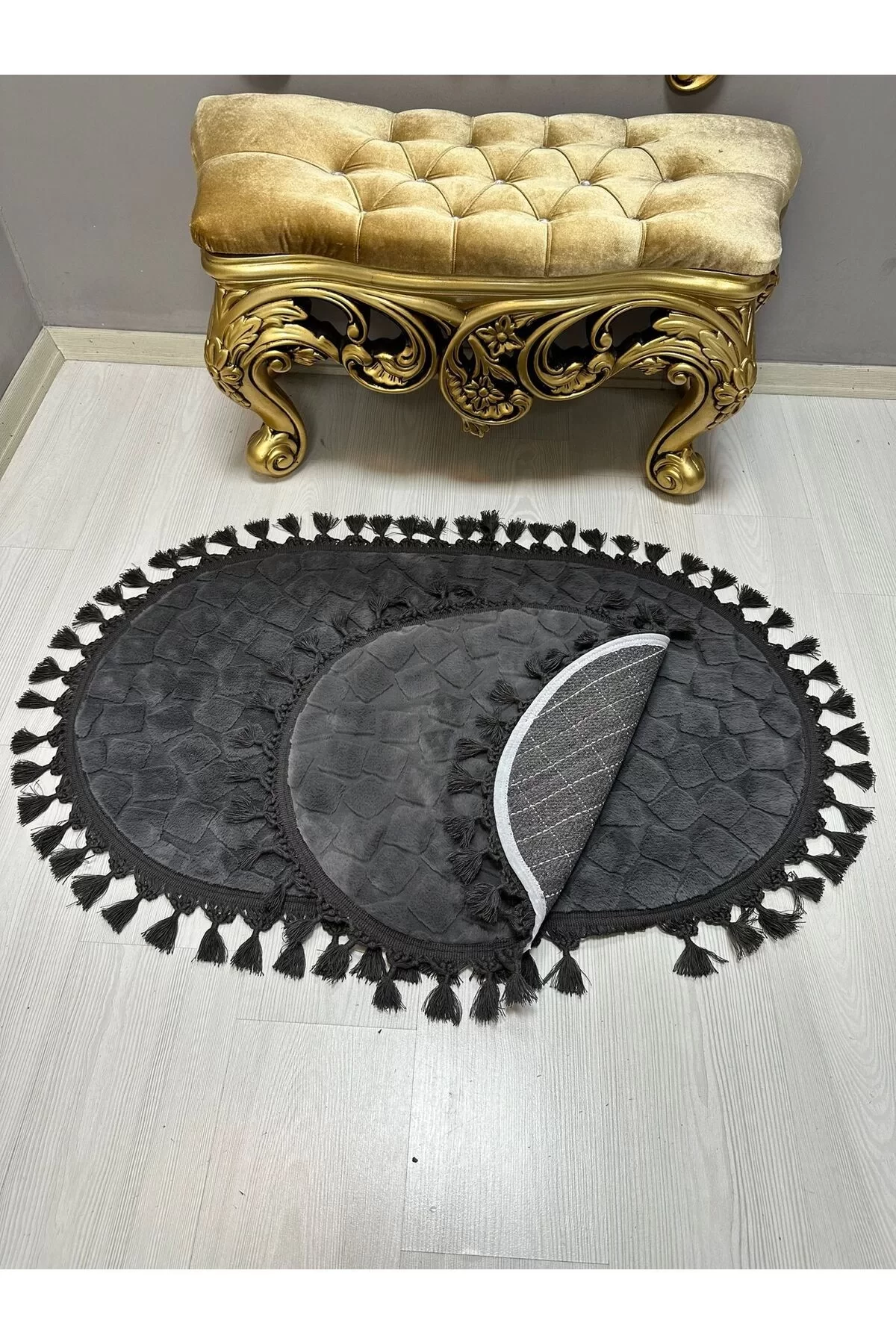 2Lİ İKİLİ BANYO PASPAS SETİ ILICA PUFFY DOKUMA TABAN BANYO PASPASI 40X60-60X100 ANTRASİT