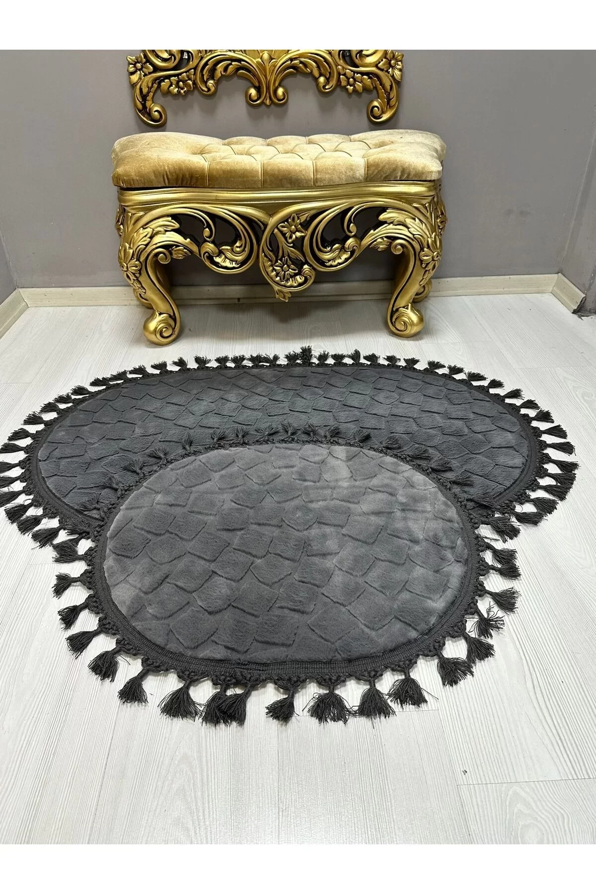 2Lİ İKİLİ BANYO PASPAS SETİ ILICA PUFFY DOKUMA TABAN BANYO PASPASI 40X60-60X100 ANTRASİT