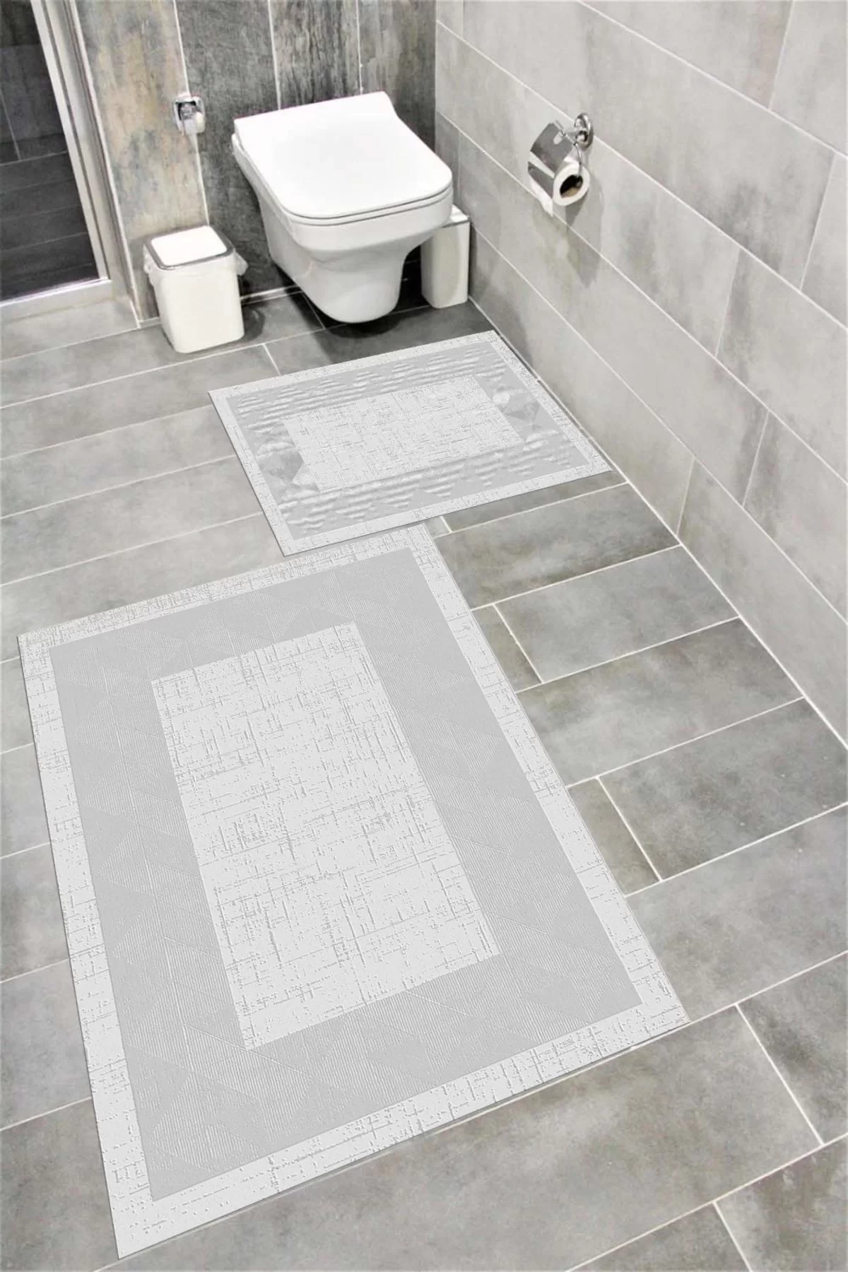 Su Emici Yumuşak Kaymaz Taban Sünger Dolgulu Yıkanabilir Dekoratif Banyo Paspası 1250GRİ