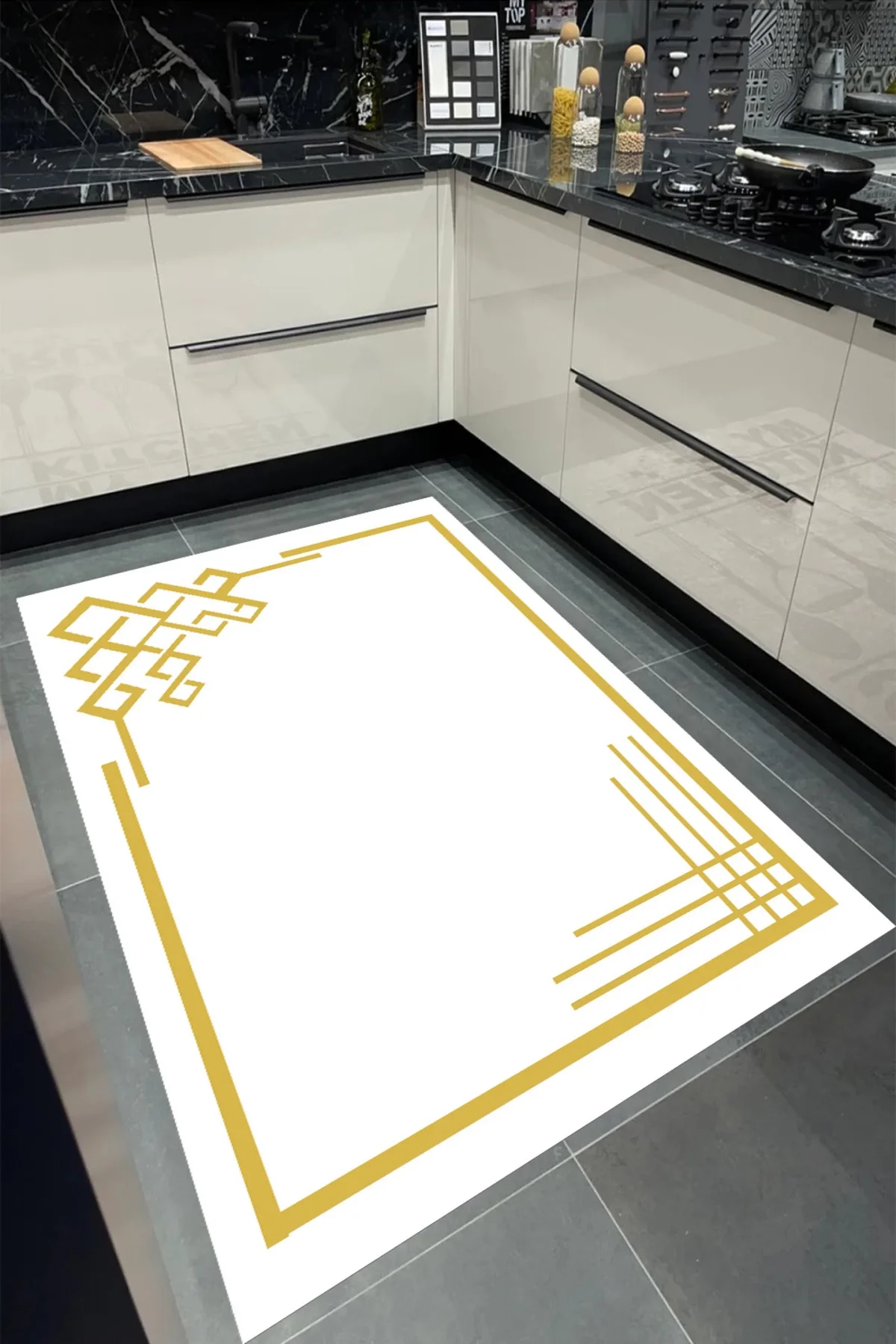 BEYAZ GOLD Yıkanabilir Kaymaz Taban Halı Salon Dekor Yolluk Koridor Mutfak Halısı Riple