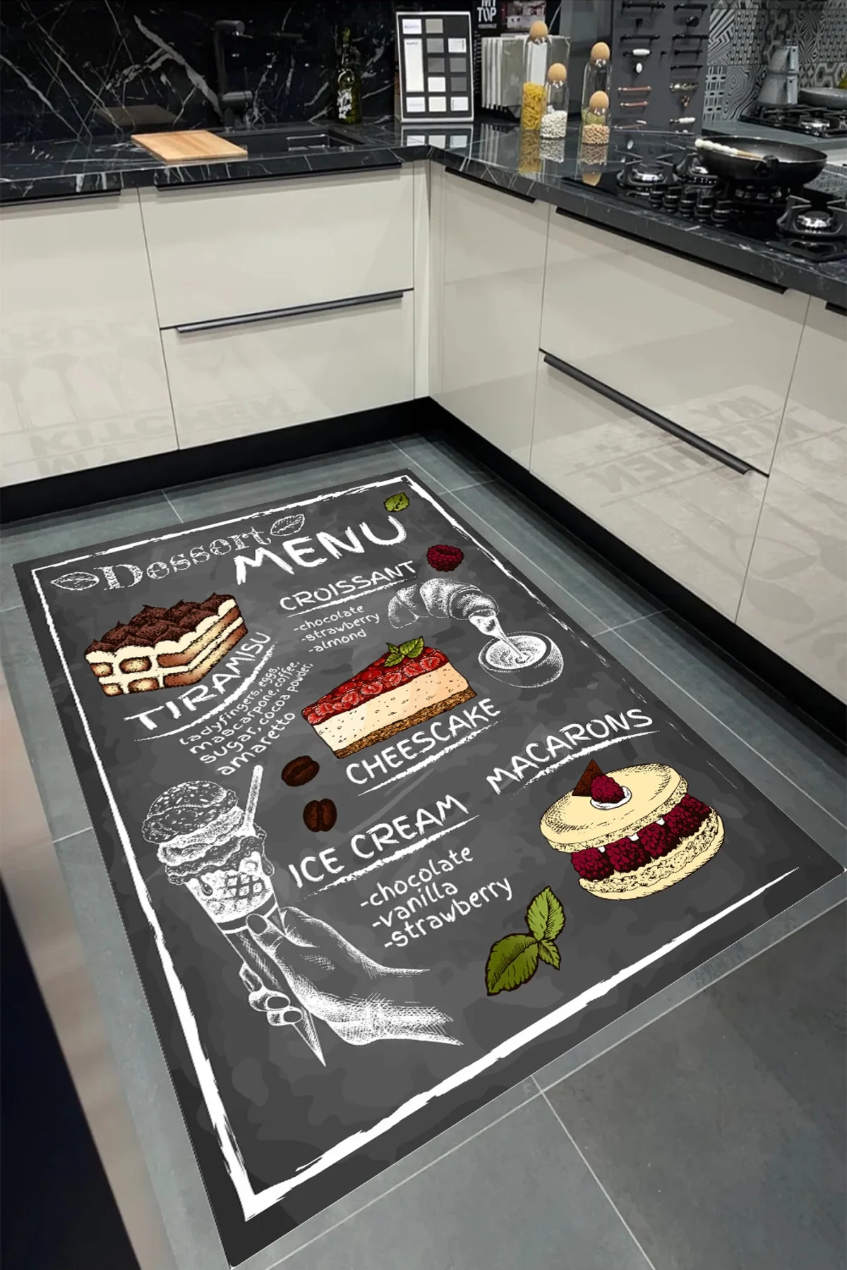 SİYAH Mutfak Halısı Yıkanabilir Kaymaz Taban Halı Salon Dekor Yolluk Koridor Mutfak Halısı Macaron
