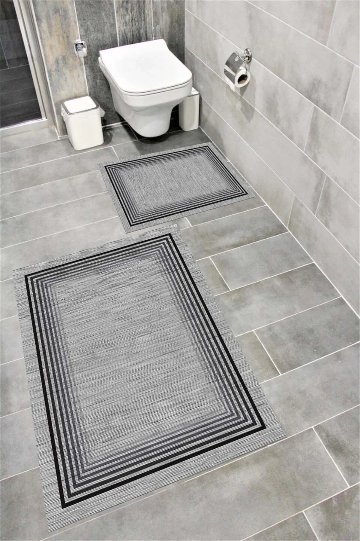 Su Emici Yumuşak Kaymaz Taban Sünger Dolgulu Yıkanabilir Dekoratif Banyo Paspası Takımı 1193