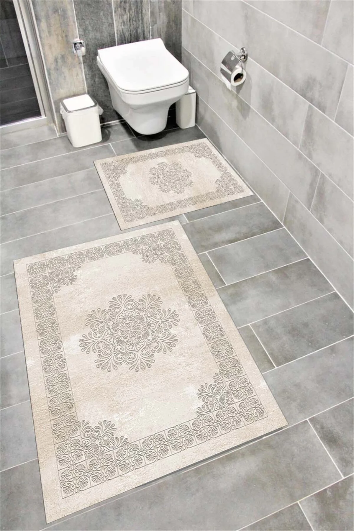 Su Emici Yumuşak Kaymaz Taban Sünger Dolgulu Yıkanabilir Dekoratif Banyo Paspası Takımı 1225