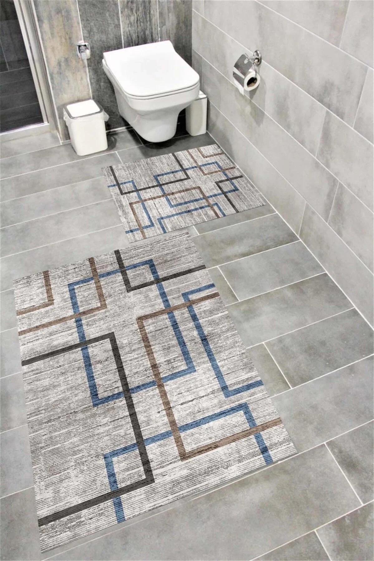 Su Emici Yumuşak Kaymaz Taban Sünger Dolgulu Yıkanabilir Dekoratif Banyo Paspası Takımı 1208