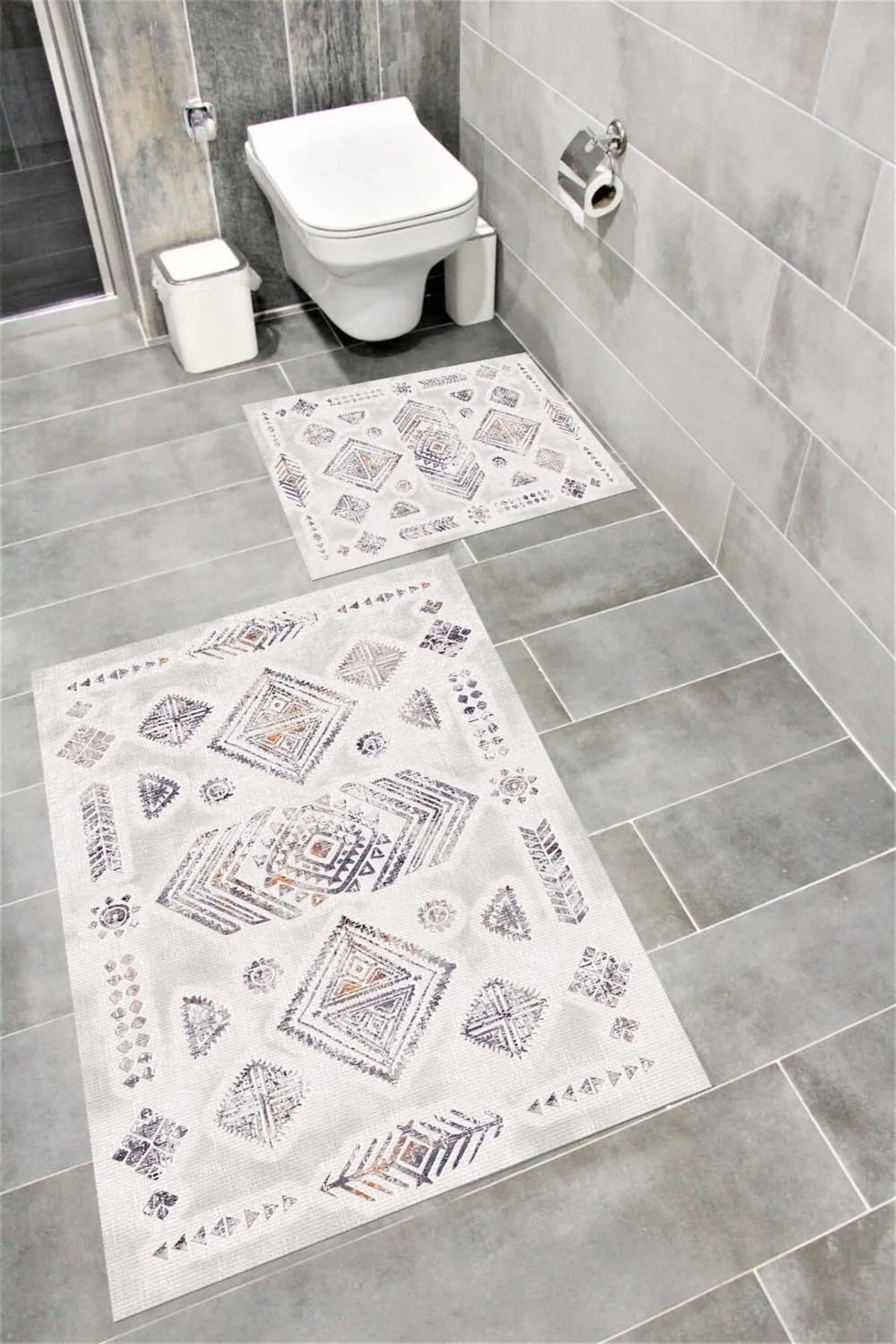 Su Emici Yumuşak Kaymaz Taban Sünger Dolgulu Yıkanabilir Dekoratif Banyo Paspası Takımı 1198