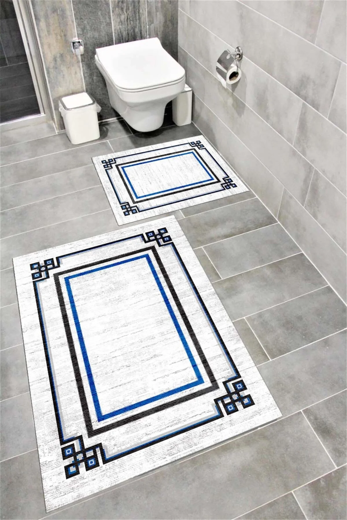 Su Emici Yumuşak Kaymaz Taban Sünger Dolgulu Yıkanabilir Dekoratif Banyo Paspası Takımı 1220