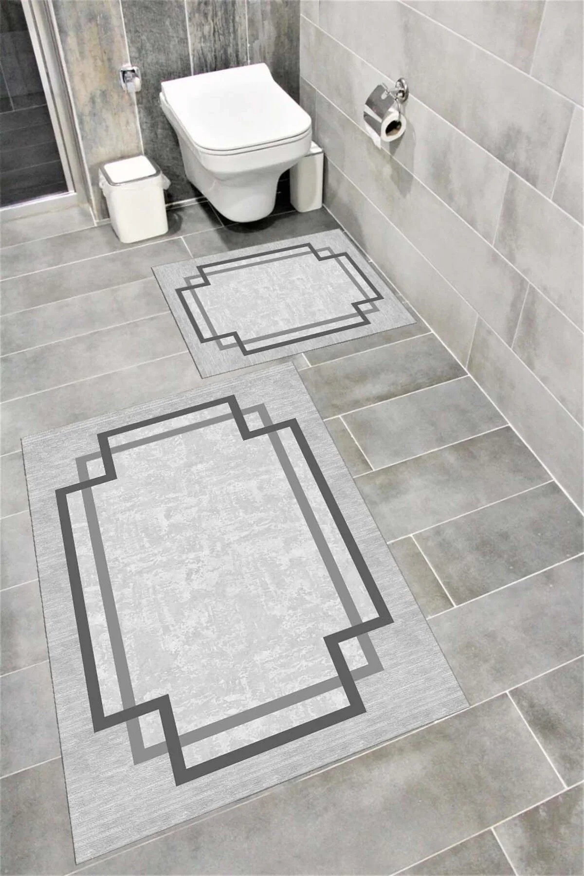 Su Emici Yumuşak Kaymaz Taban Sünger Dolgulu Yıkanabilir Dekoratif Banyo Paspası Takımı 1249