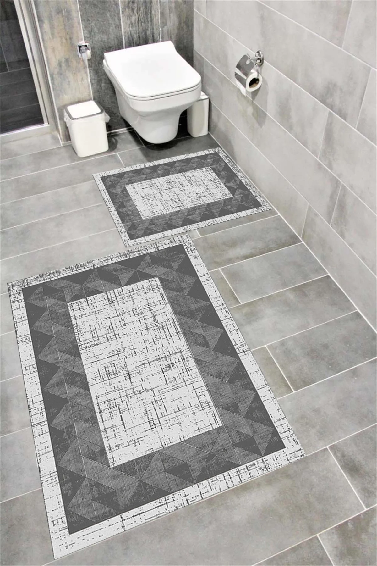 Su Emici Yumuşak Kaymaz Taban Sünger Dolgulu Yıkanabilir Dekoratif Banyo Paspası Takımı 1250ANTRASİT
