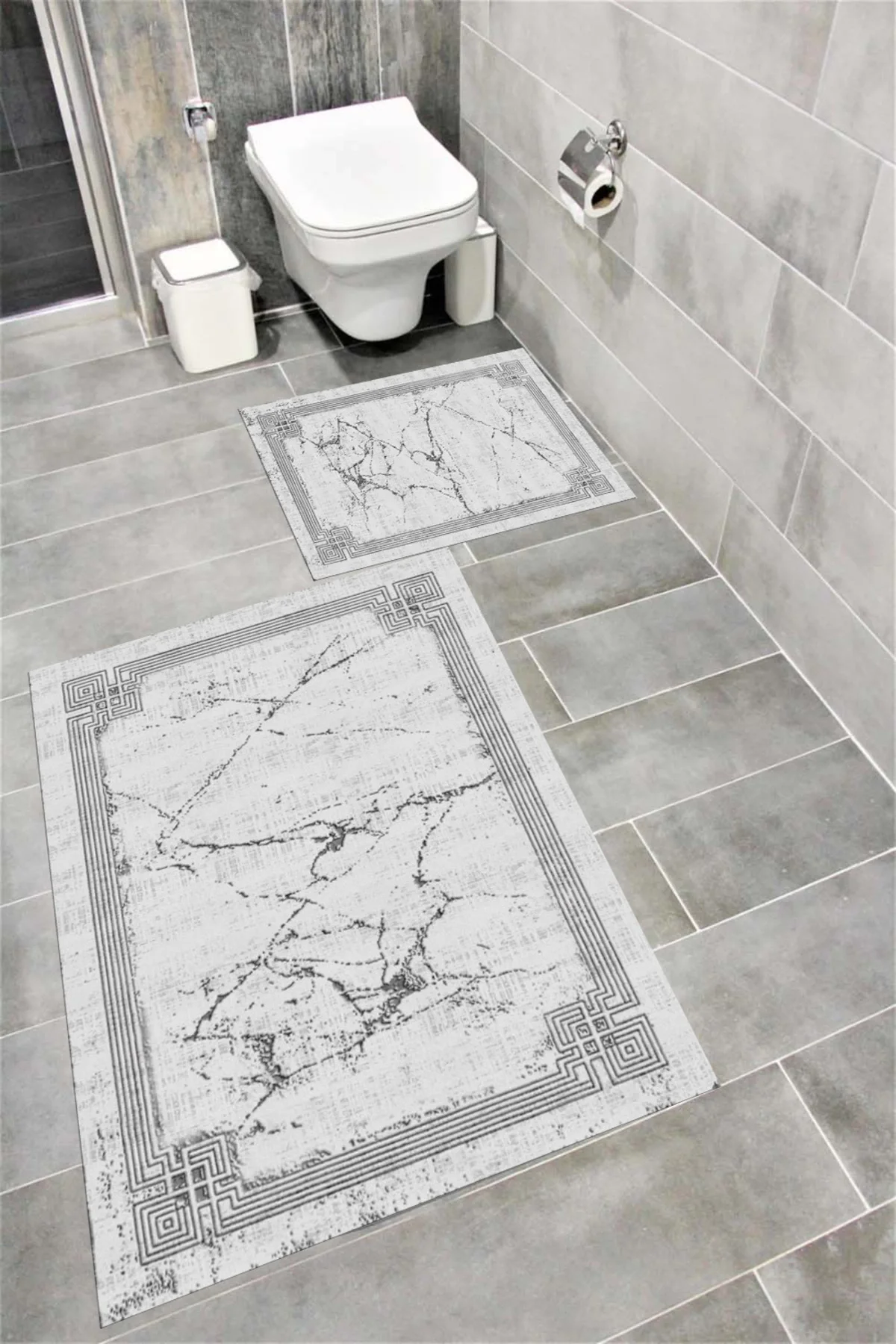 Su Emici Yumuşak Kaymaz Taban Sünger Dolgulu Yıkanabilir Dekoratif Banyo Paspası Takımı 1374A