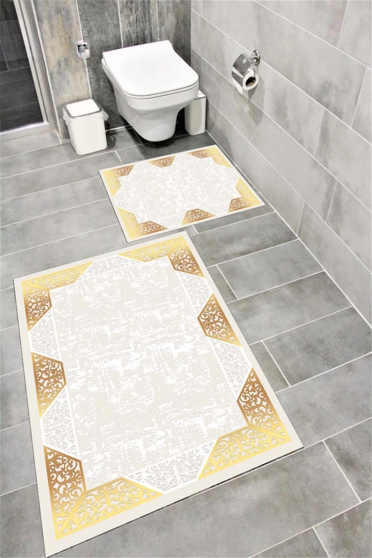 Su Emici Yumuşak Kaymaz Taban Sünger Dolgulu Yıkanabilir Dekoratif Banyo Paspası Takımı 1239