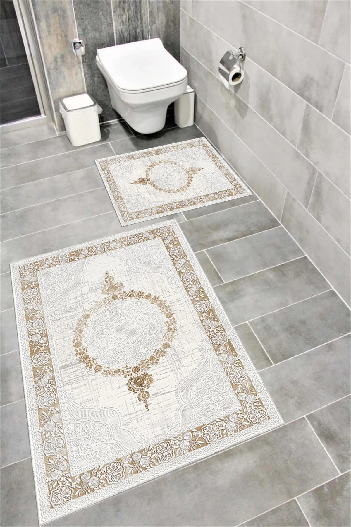 Su Emici Yumuşak Kaymaz Taban Sünger Dolgulu Yıkanabilir Dekoratif Banyo Paspası Takımı BONJOUR