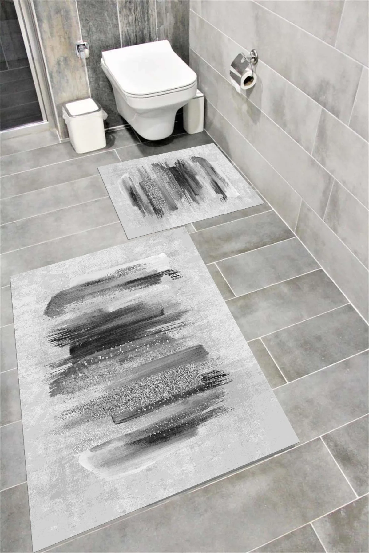 Su Emici Yumuşak Kaymaz Taban Sünger Dolgulu Yıkanabilir Dekoratif Banyo Paspası Takımı EHL195
