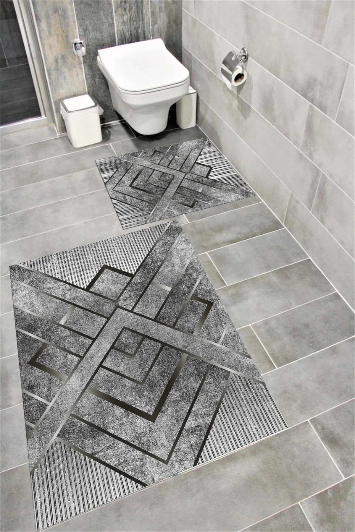 Su Emici Yumuşak Kaymaz Taban Sünger Dolgulu Yıkanabilir Dekoratif Banyo Paspası Takımı EHL05