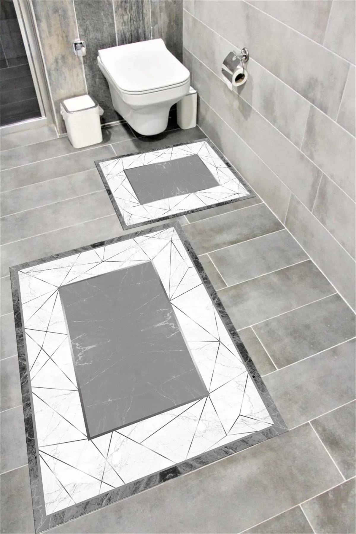 Su Emici Yumuşak Kaymaz Taban Sünger Dolgulu Yıkanabilir Dekoratif Banyo Paspası Takımı EHL43