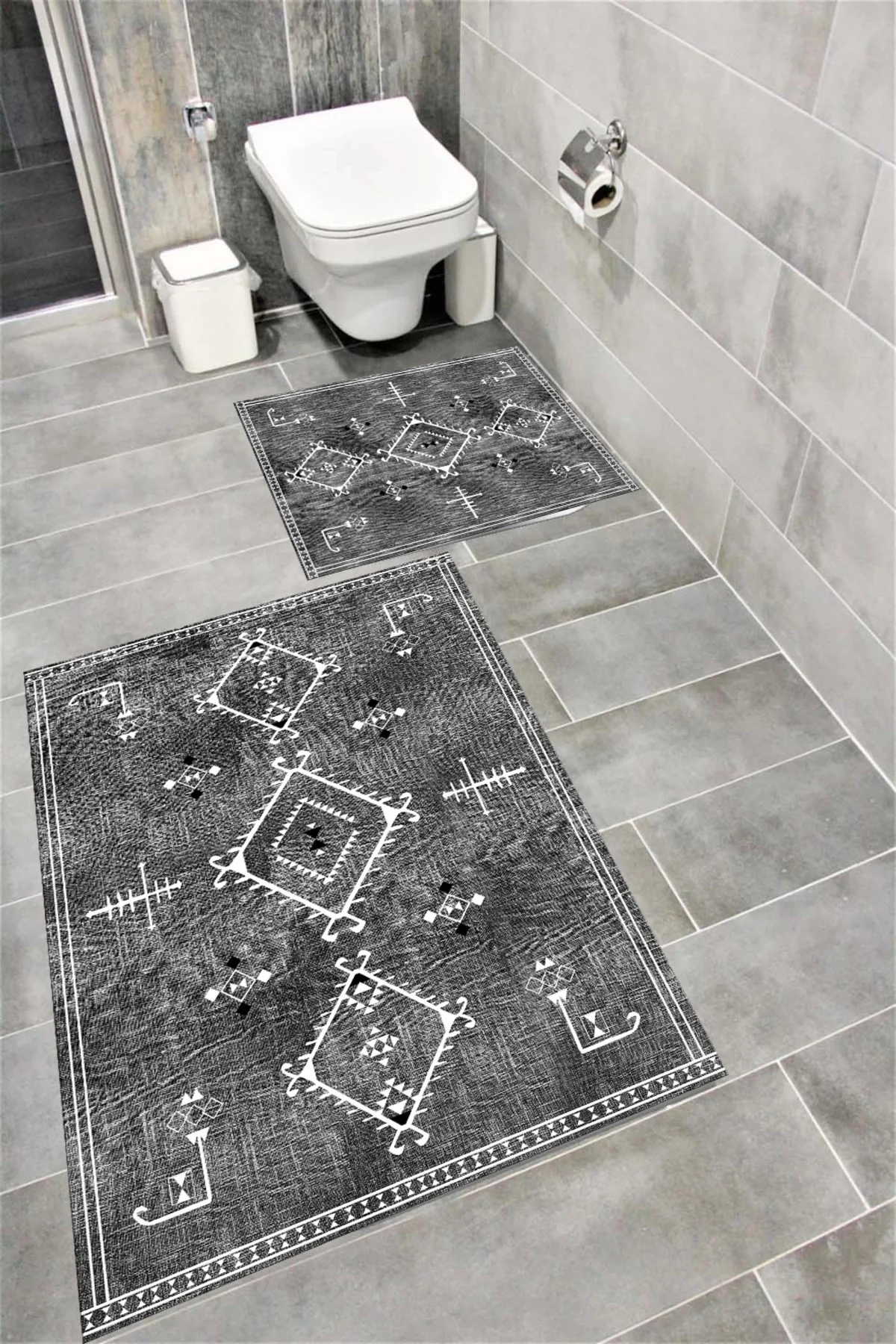 Su Emici Yumuşak Kaymaz Taban Sünger Dolgulu Yıkanabilir Dekoratif Banyo Paspası Takımı EHL132A