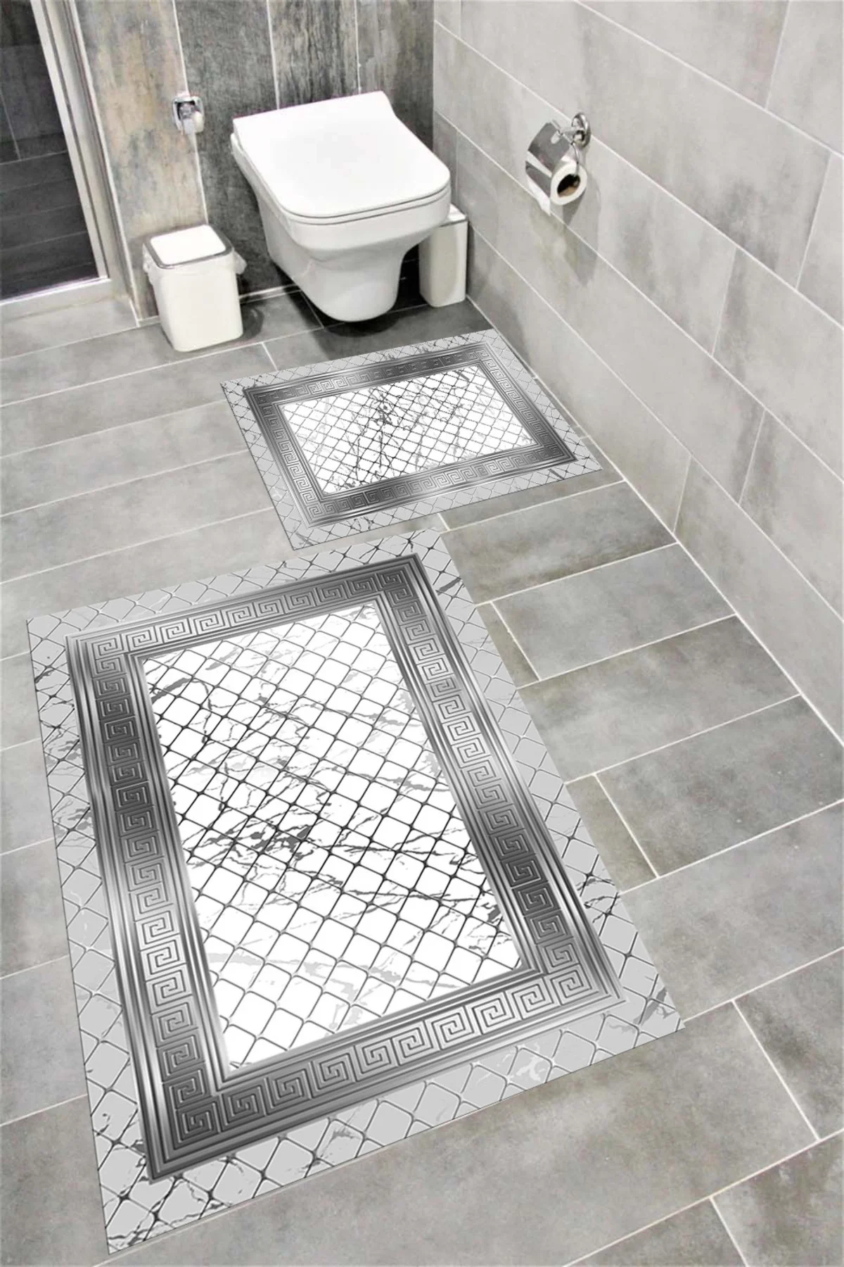 Su Emici Yumuşak Kaymaz Taban Sünger Dolgulu Yıkanabilir Dekoratif Banyo Paspası Takımı MALENA