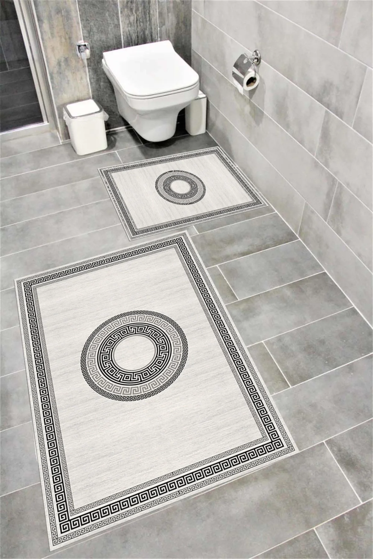 Su Emici Yumuşak Kaymaz Taban Sünger Dolgulu Yıkanabilir Dekoratif Banyo Paspası Takımı GREEK
