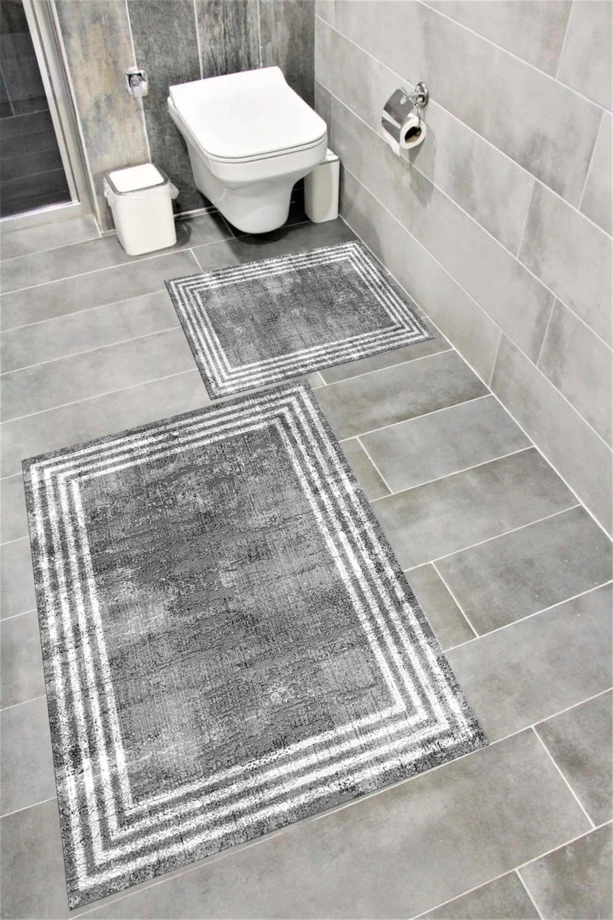 Su Emici Yumuşak Kaymaz Taban Sünger Dolgulu Yıkanabilir Dekoratif Banyo Paspası Takımı İNSİDE