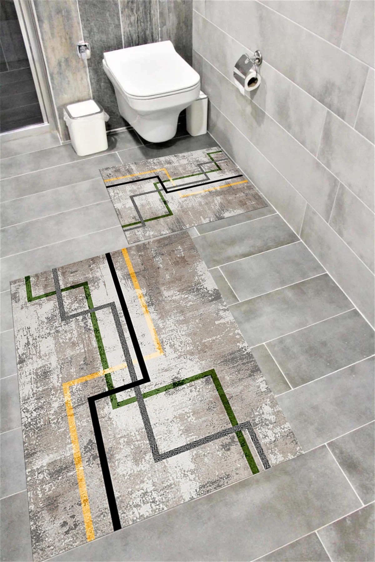Su Emici Yumuşak Kaymaz Taban Sünger Dolgulu Yıkanabilir Dekoratif Banyo Paspası Takımı FİLİZ
