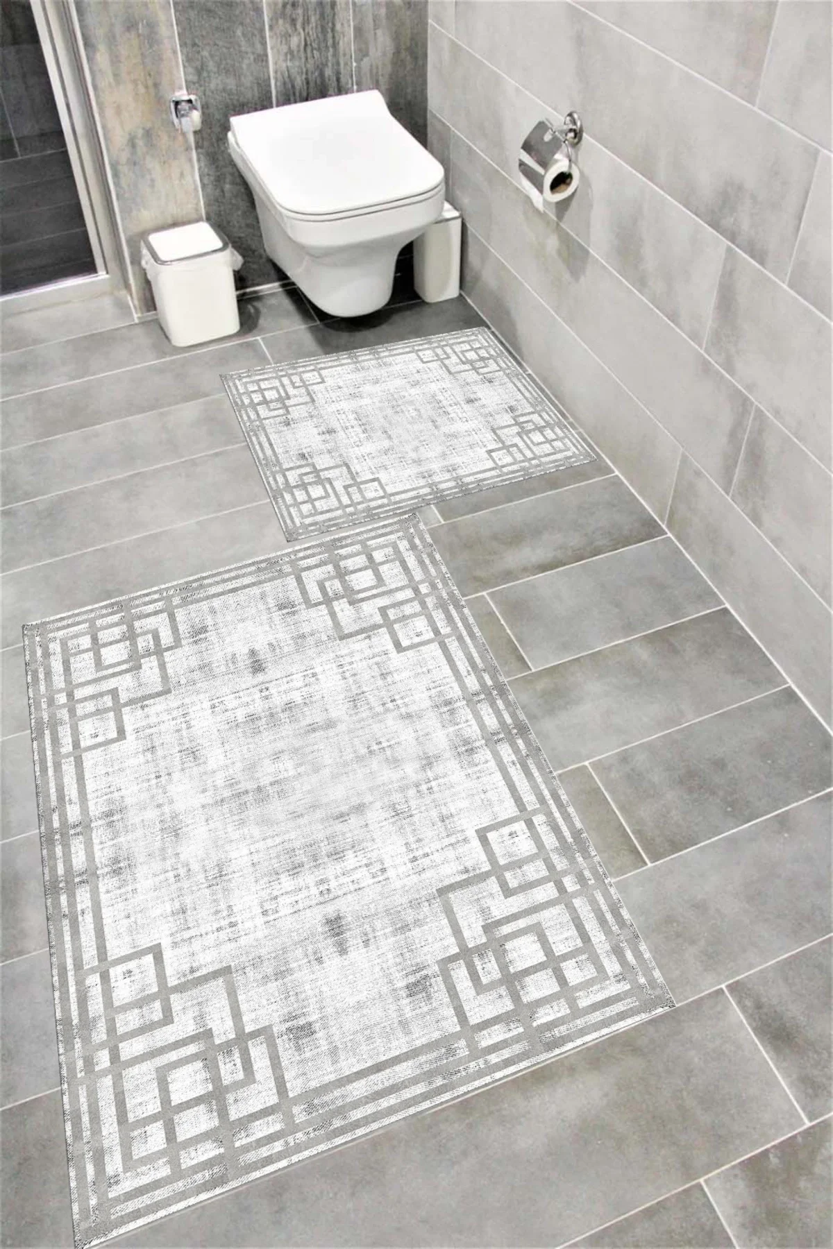 Su Emici Yumuşak Kaymaz Taban Sünger Dolgulu Yıkanabilir Dekoratif Banyo Paspası Takımı FAST