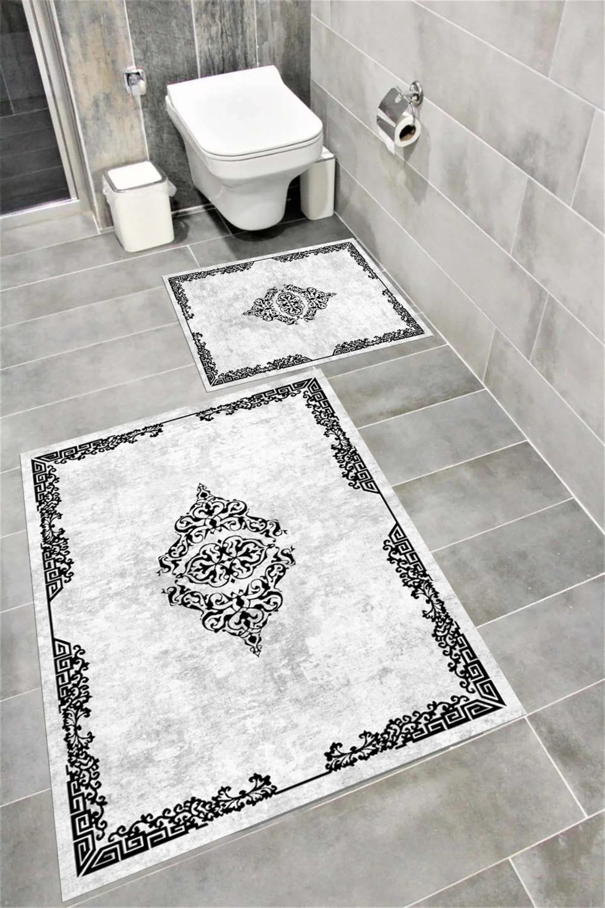 Su Emici Yumuşak Kaymaz Taban Sünger Dolgulu Yıkanabilir Dekoratif Banyo Paspası Takımı PERVAZ