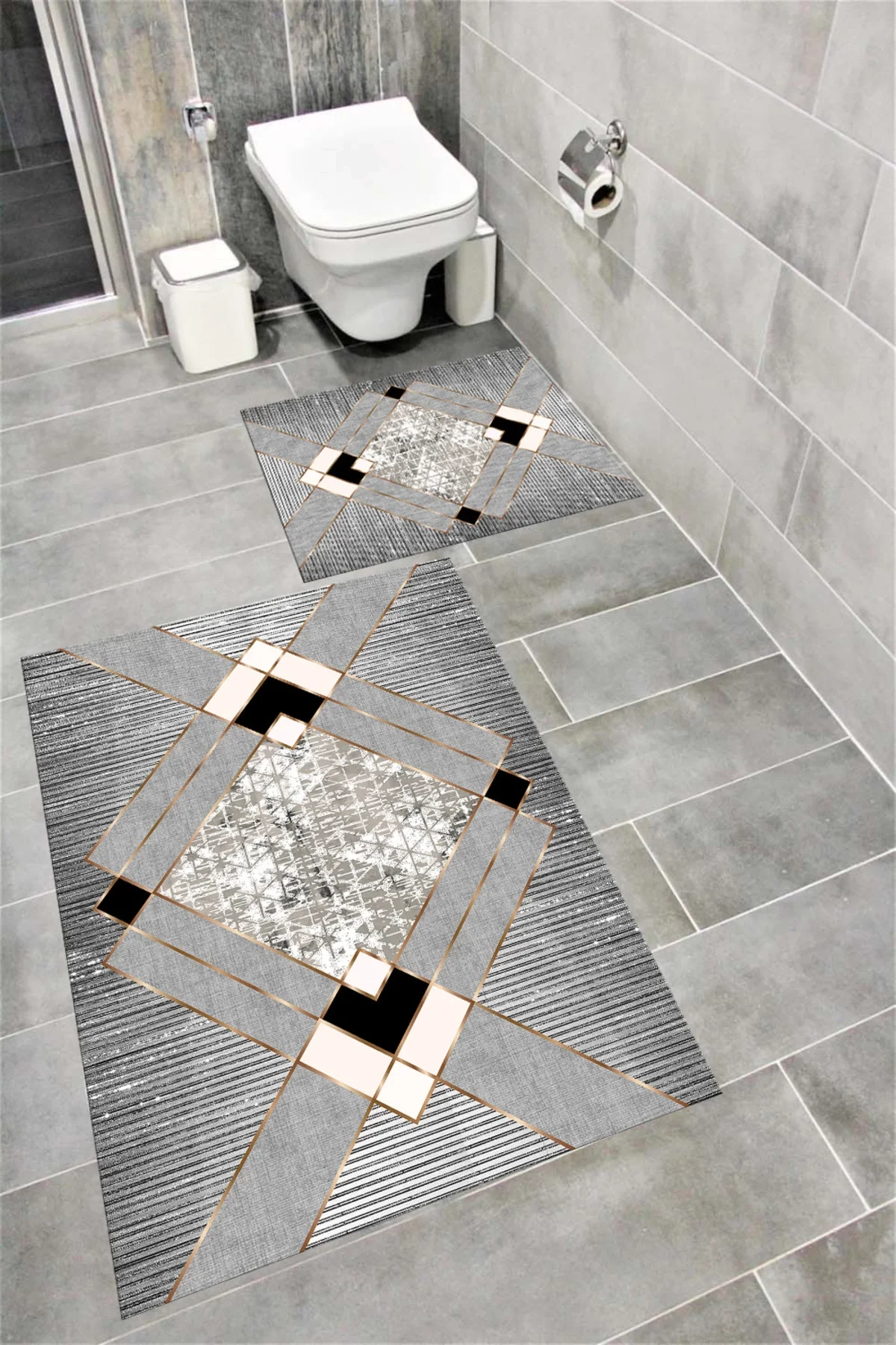Su Emici Yumuşak Kaymaz Taban Sünger Dolgulu Yıkanabilir Dekoratif Banyo Paspası Takımı REPATO