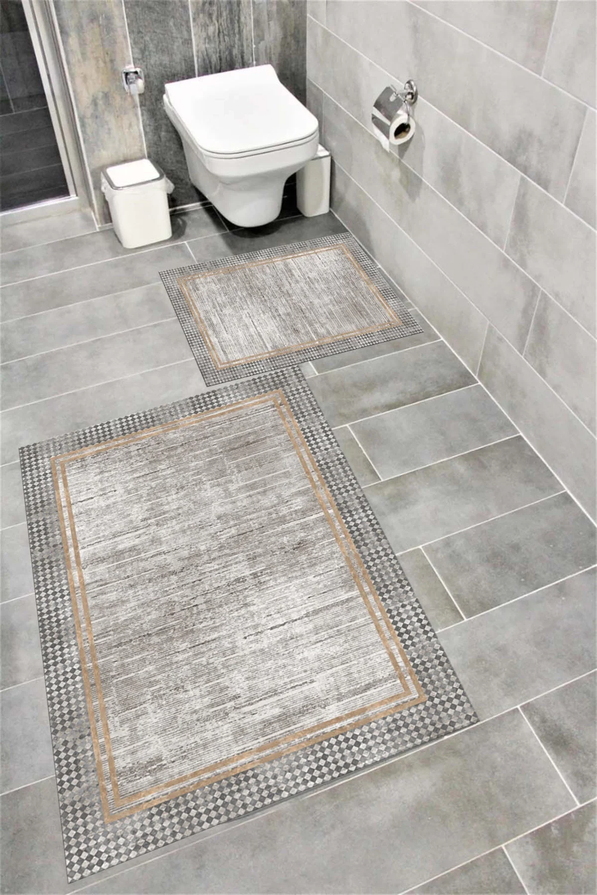 Su Emici Yumuşak Kaymaz Taban Sünger Dolgulu Yıkanabilir Dekoratif Banyo Paspası Takımı VİONE