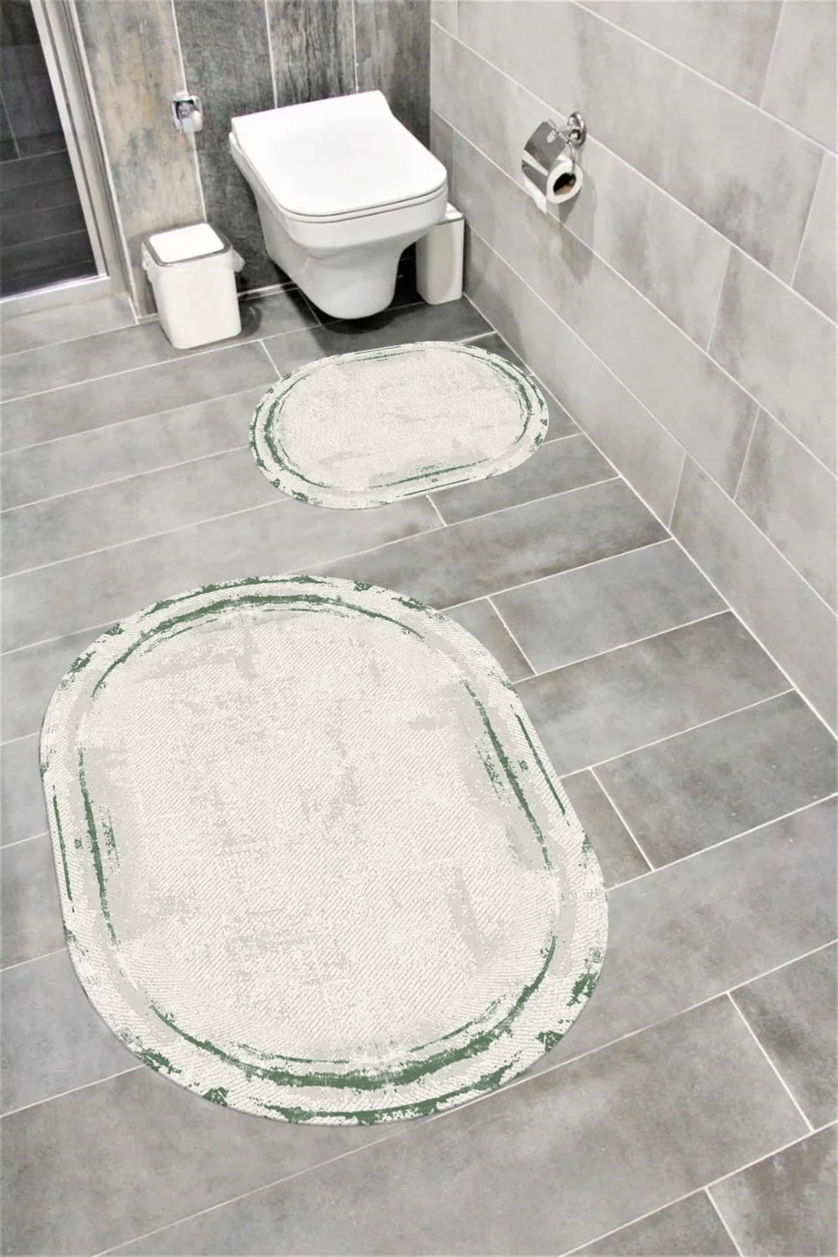 Su Emici Yumuşak Kaymaz Taban Sünger Dolgulu Yıkanabilir Dekoratif Banyo Paspası 1013GRESS OVL
