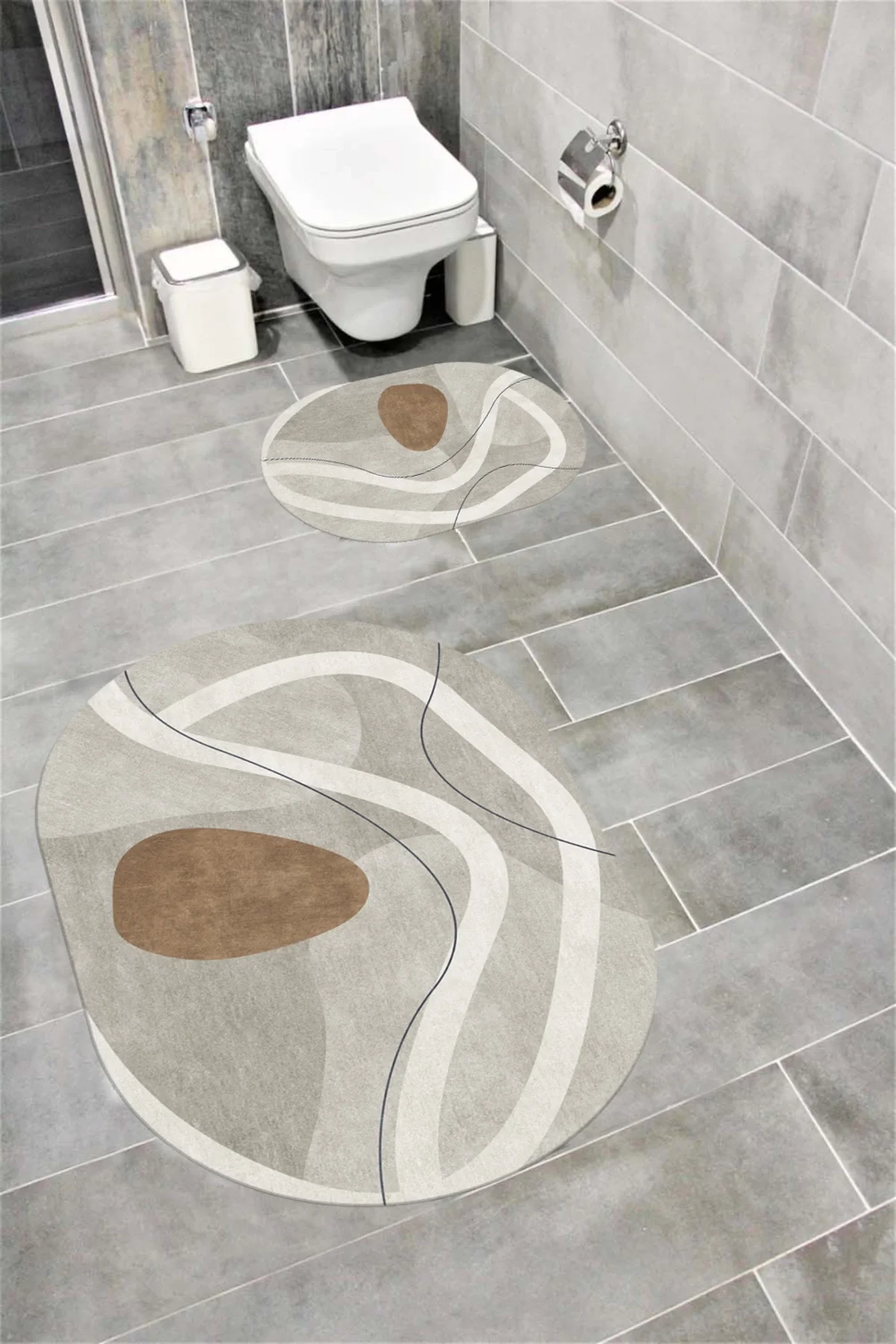 Su Emici Yumuşak Kaymaz Taban Sünger Dolgulu Yıkanabilir Dekoratif Banyo Paspası Takımı 1133 OVAL