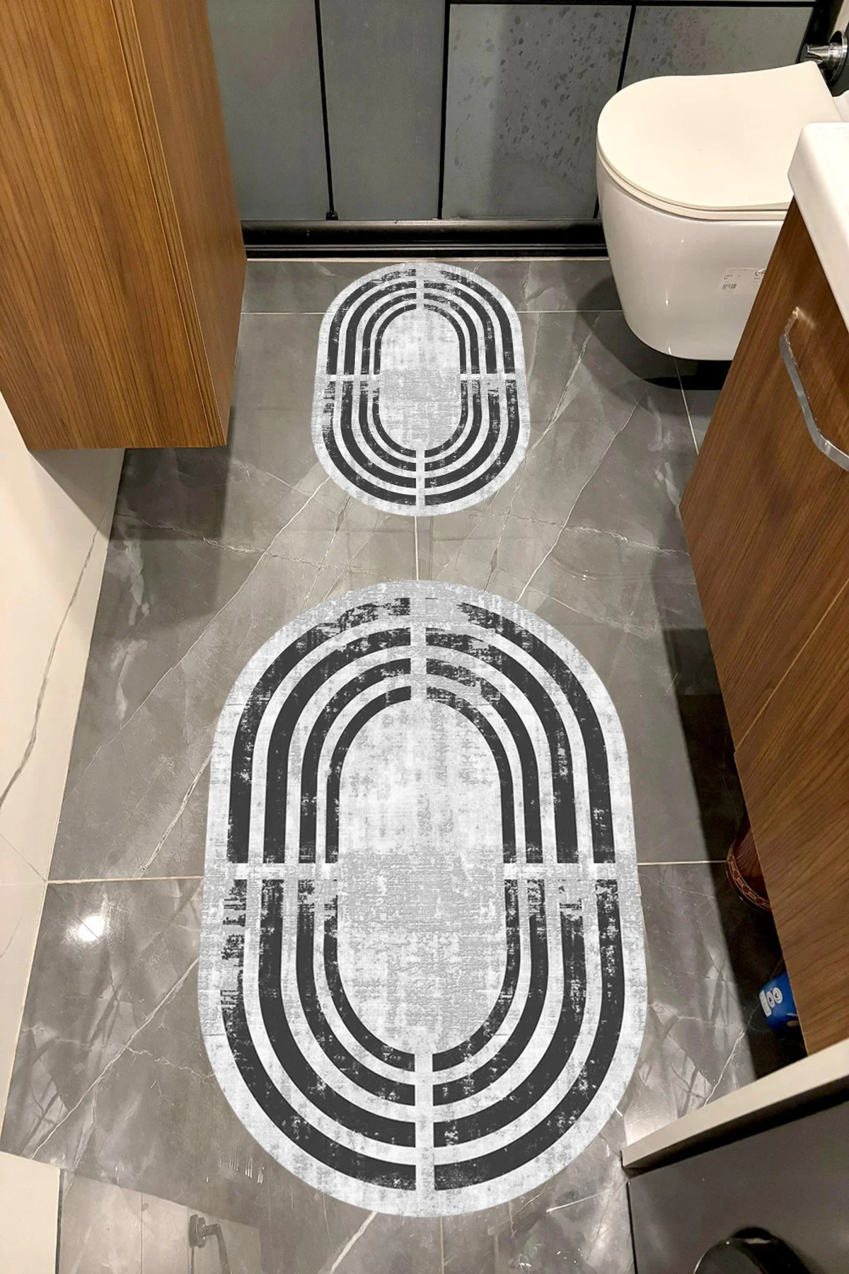 Su Emici Yumuşak Kaymaz Taban Sünger Dolgulu Yıkanabilir Dekoratif Banyo Paspası Takımı SQUAREOVAL