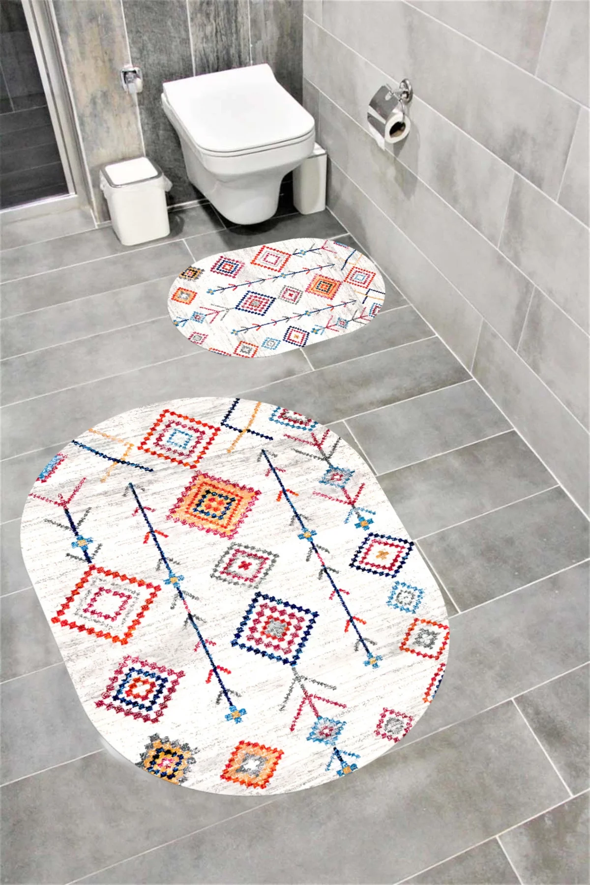 Su Emici Yumuşak Kaymaz Sünger Dolgulu Yıkanabilir Dekoratif Banyo Paspası Takımı COLORFUL1104OVAL