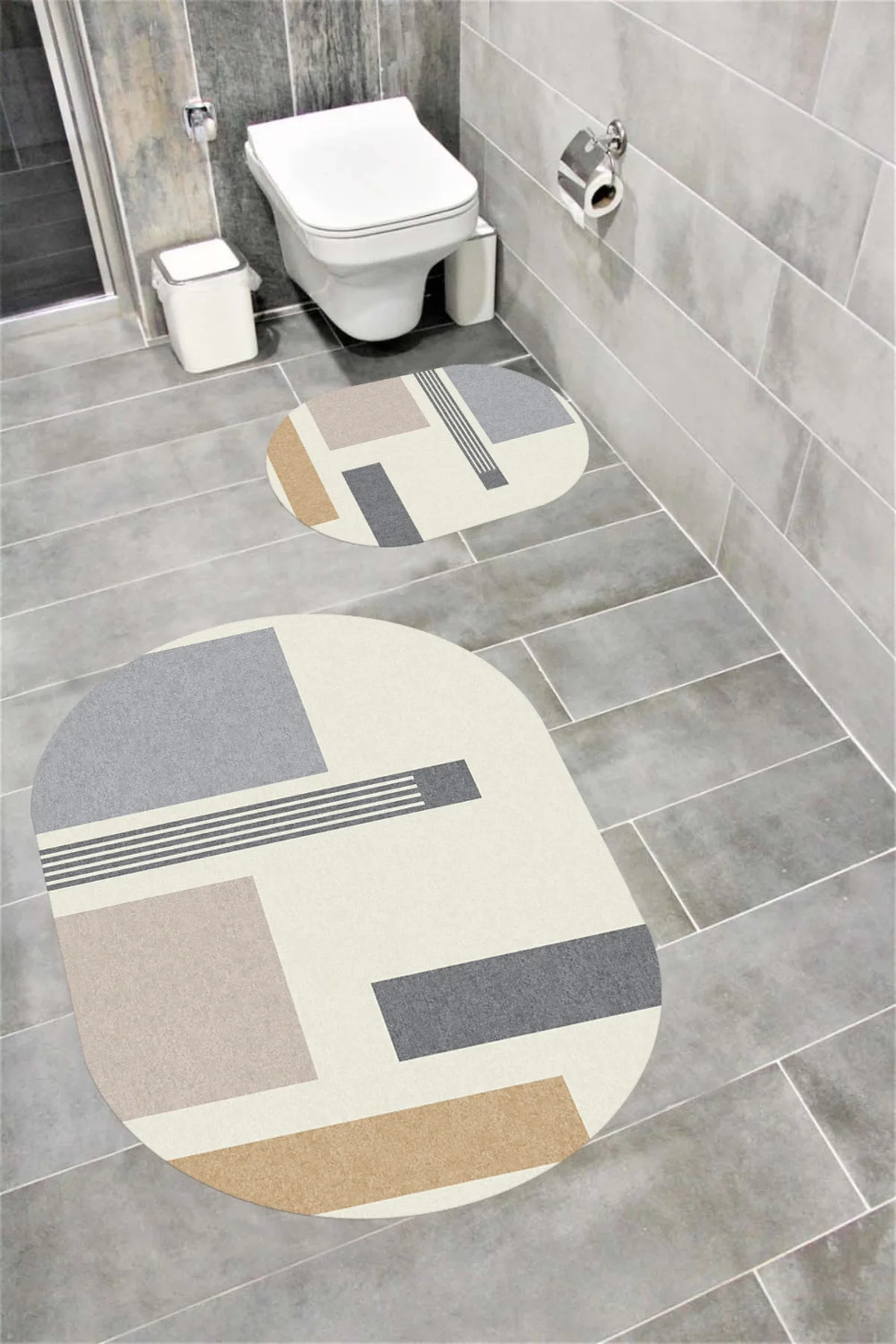 Su Emici Yumuşak Kaymaz Taban Sünger Dolgulu Yıkanabilir Dekoratif Banyo Paspası Takımı 1158OVAL
