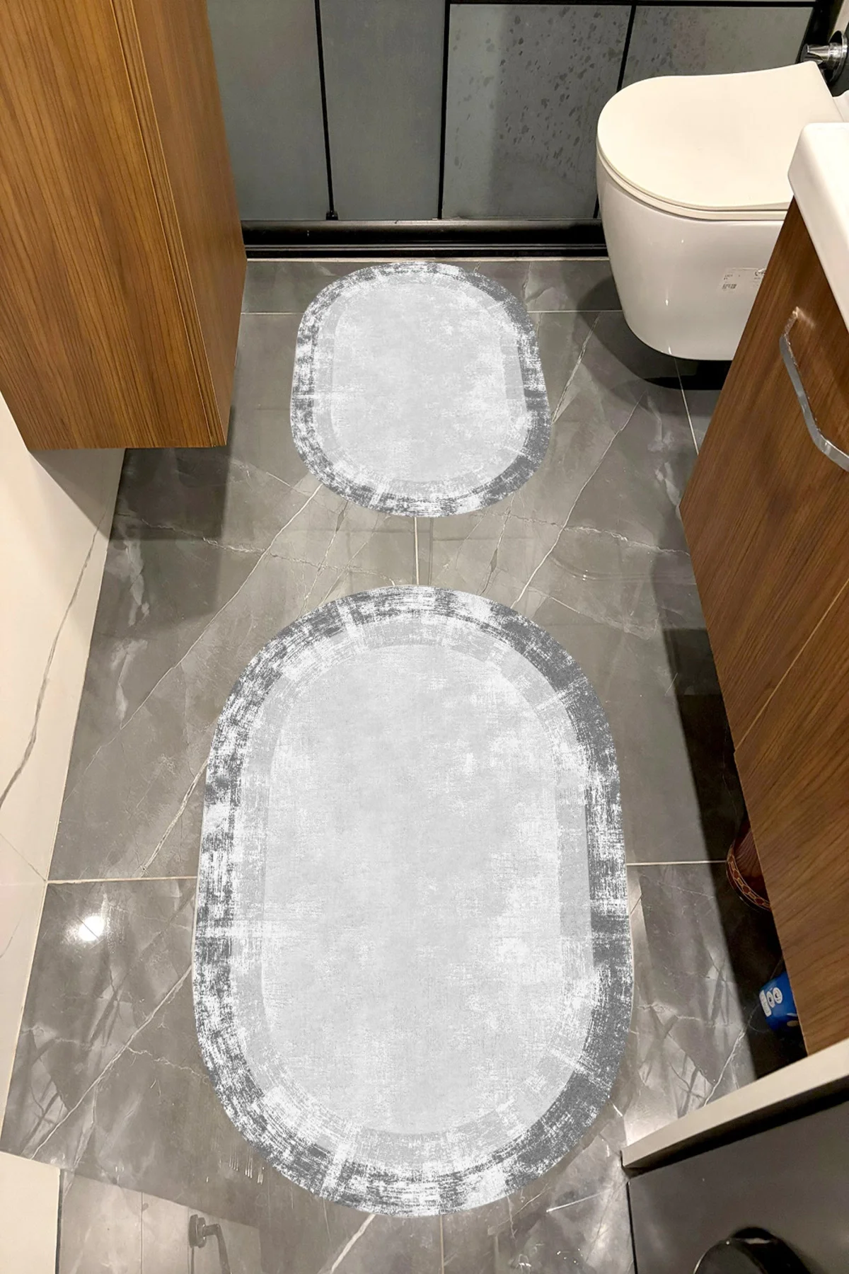 Su Emici Yumuşak Kaymaz Taban Sünger Dolgulu Yıkanabilir Dekoratif Banyo Paspası Takımı 1194 OVAL