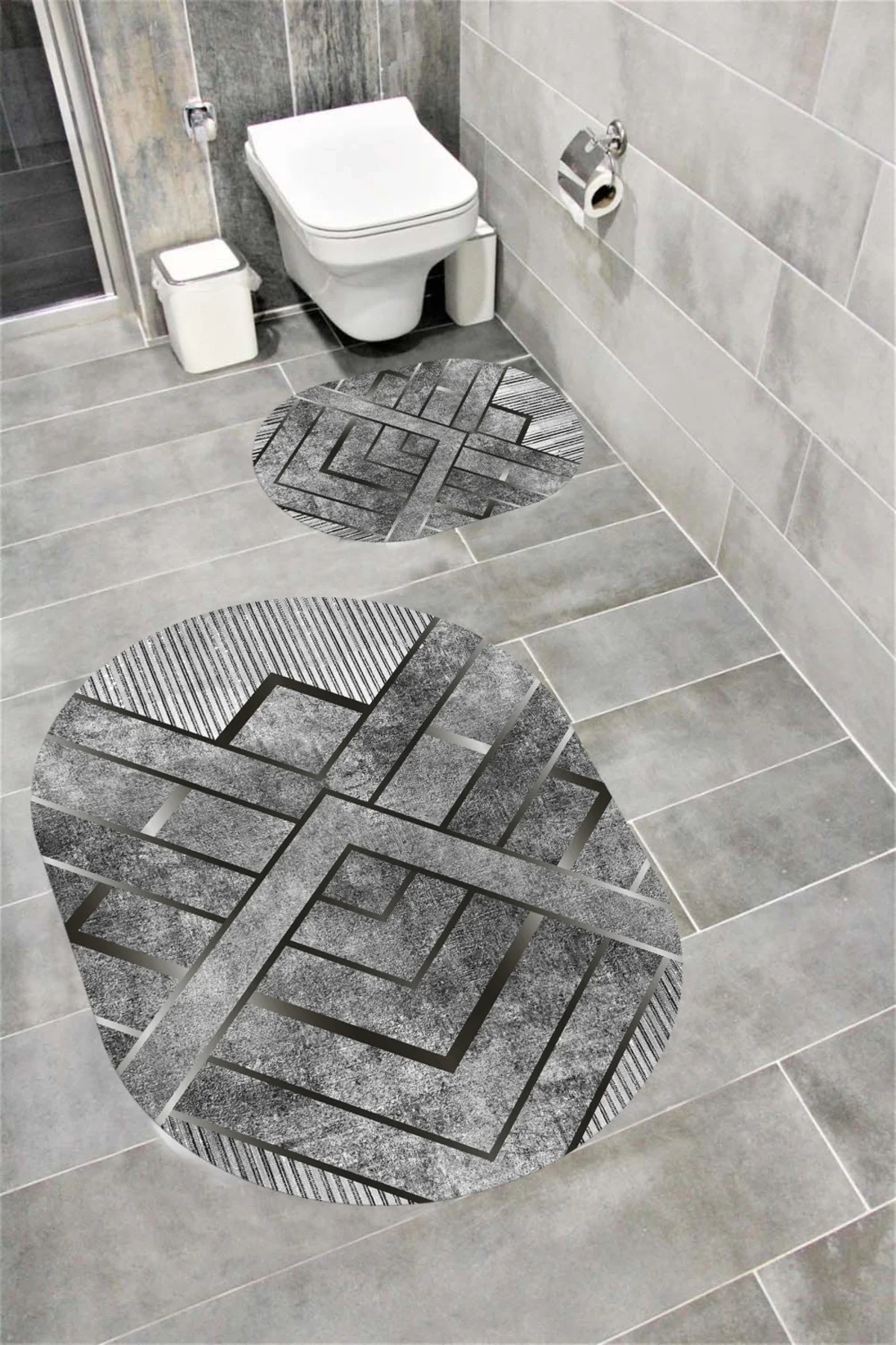 Su Emici Yumuşak Kaymaz Taban Sünger Dolgulu Yıkanabilir Dekoratif Banyo Paspası Takımı EHL05OVAL