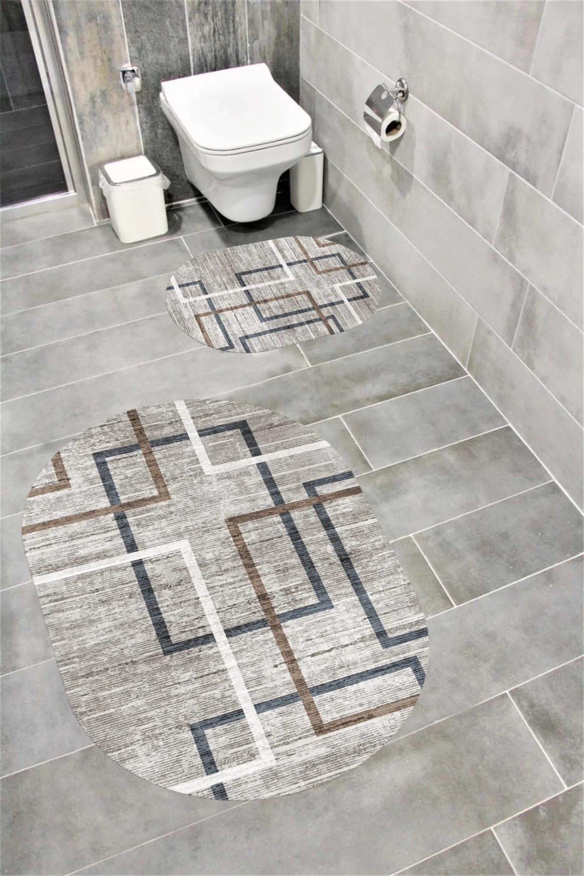 Su Emici Yumuşak Kaymaz Taban Sünger Dolgulu Yıkanabilir Dekoratif Banyo Paspası Takımı 1208 OVAL