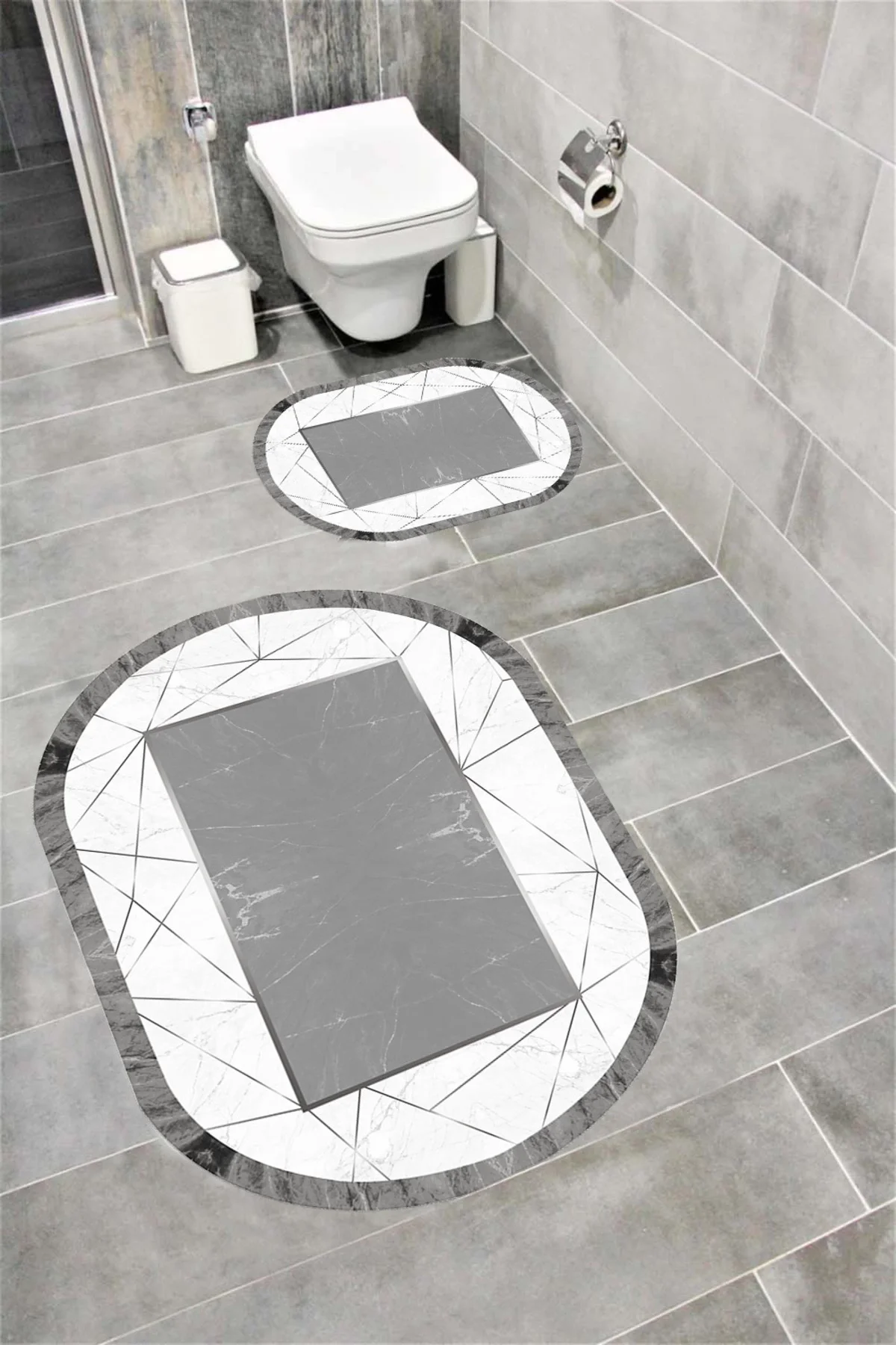 Su Emici Yumuşak Kaymaz Taban Sünger Dolgulu Yıkanabilir Dekoratif Banyo Paspası Takımı EHL43OVAL