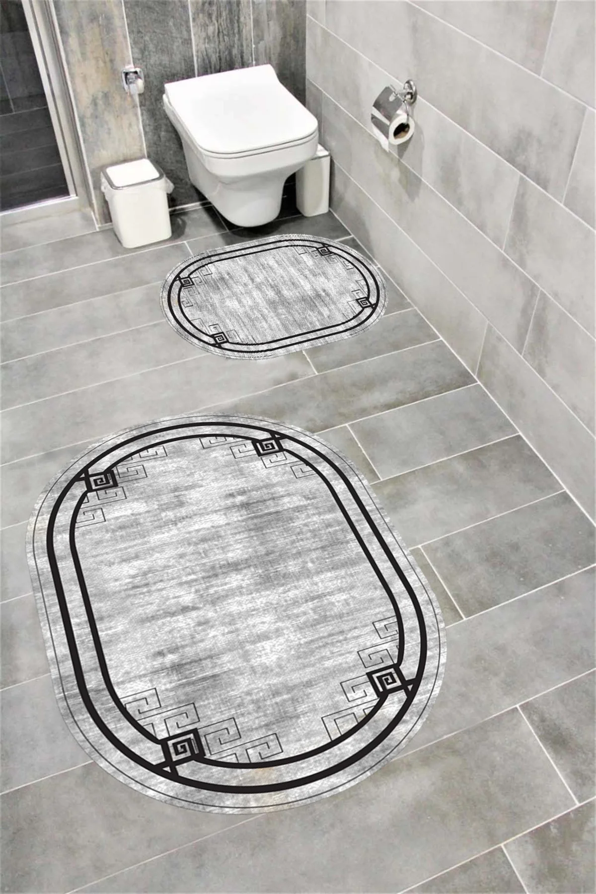 Su Emici Yumuşak Kaymaz Taban Sünger Dolgulu Yıkanabilir Dekoratif Banyo Paspası Takımı 1263 OVAL