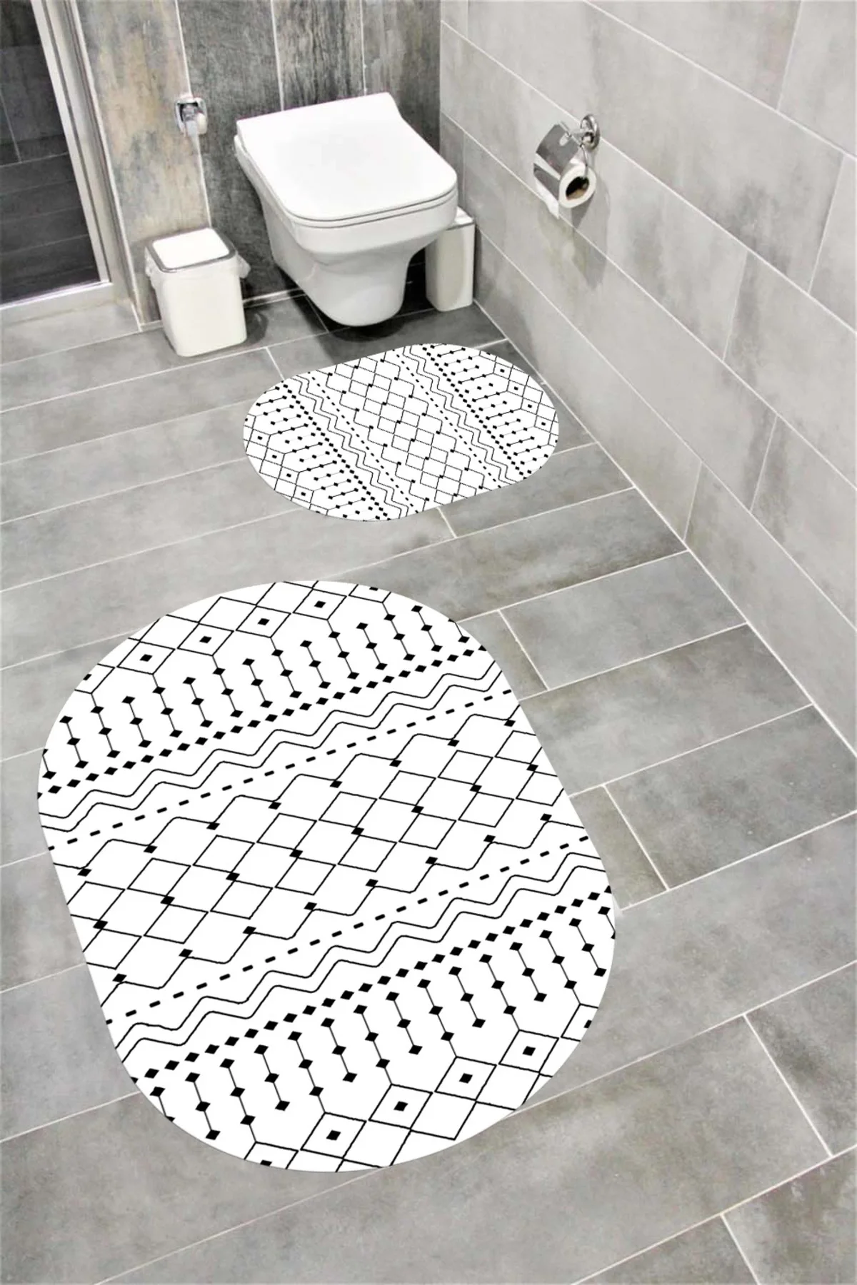 Su Emici Yumuşak Kaymaz Taban Sünger Dolgulu Yıkanabilir Dekoratif Banyo Paspası Takımı 1177 OVAL