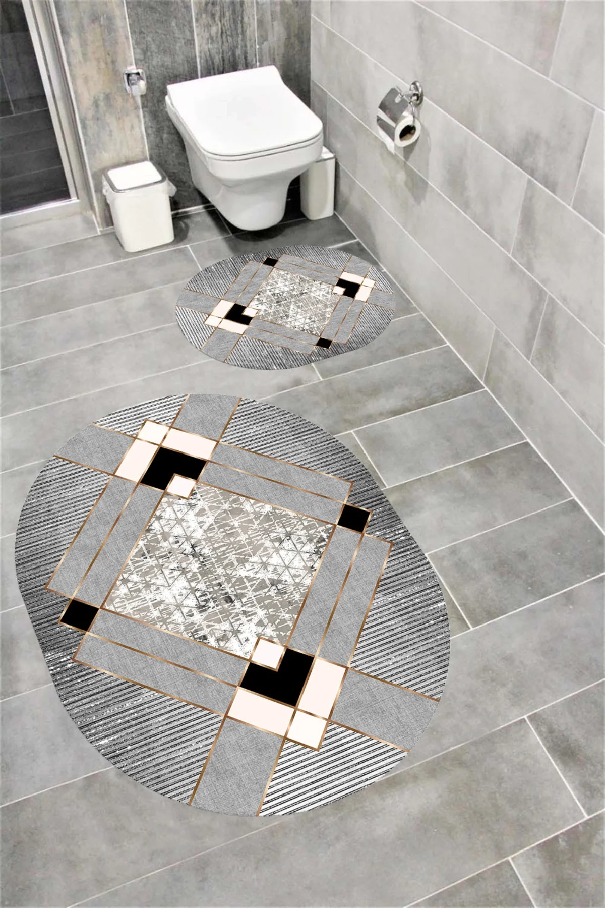 Su Emici Yumuşak Kaymaz Taban Sünger Dolgulu Yıkanabilir Dekoratif Banyo Paspası Takımı REPATOOVAL