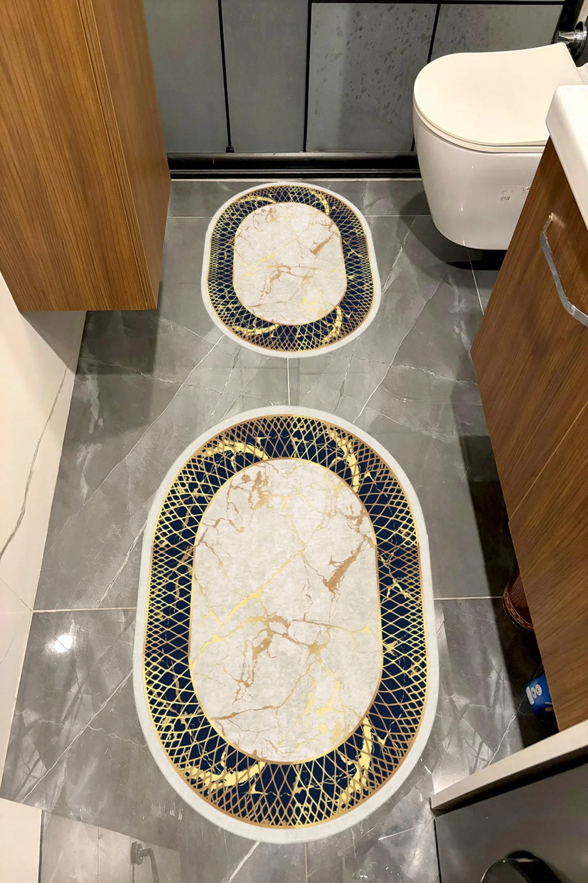 Su Emici Yumuşak Kaymaz Taban Sünger Dolgulu Yıkanabilir Dekoratif Banyo Paspası Takımı 1169OVAL