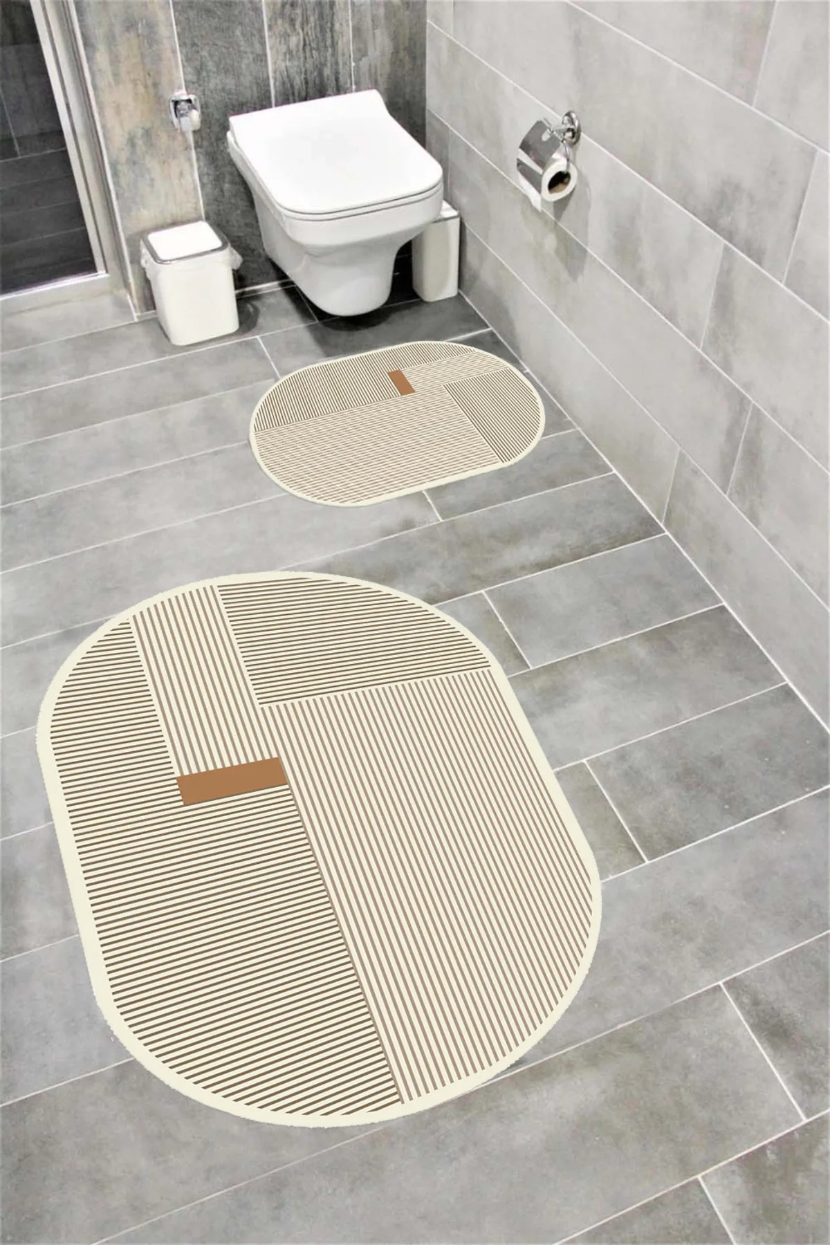 Su Emici Yumuşak Kaymaz Taban Sünger Dolgulu Yıkanabilir Dekoratif Banyo Paspası Takımı 1150 OVAL