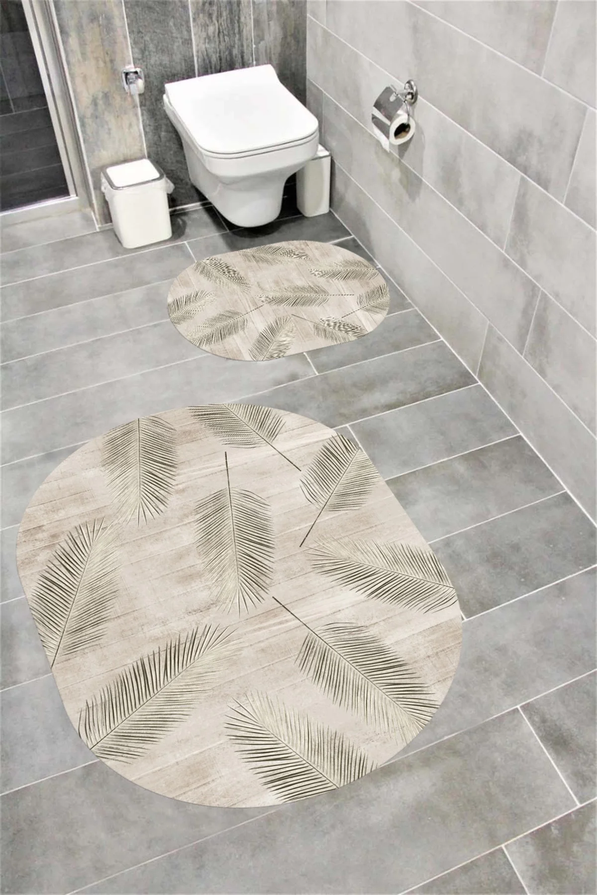 Su Emici Yumuşak Kaymaz Taban Sünger Dolgulu Yıkanabilir Dekoratif Banyo Paspası Takımı MULTİOVAL