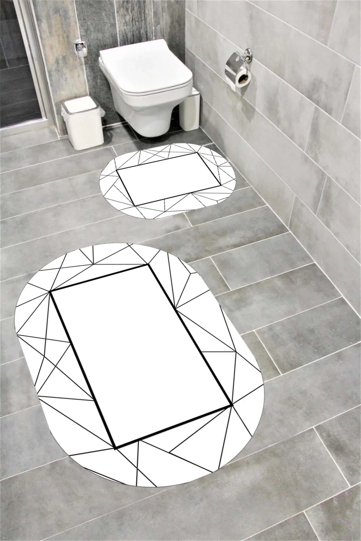 Su Emici Yumuşak Kaymaz Taban Sünger Dolgulu Yıkanabilir Dekoratif Banyo Paspası Takımı EHL211OVAL