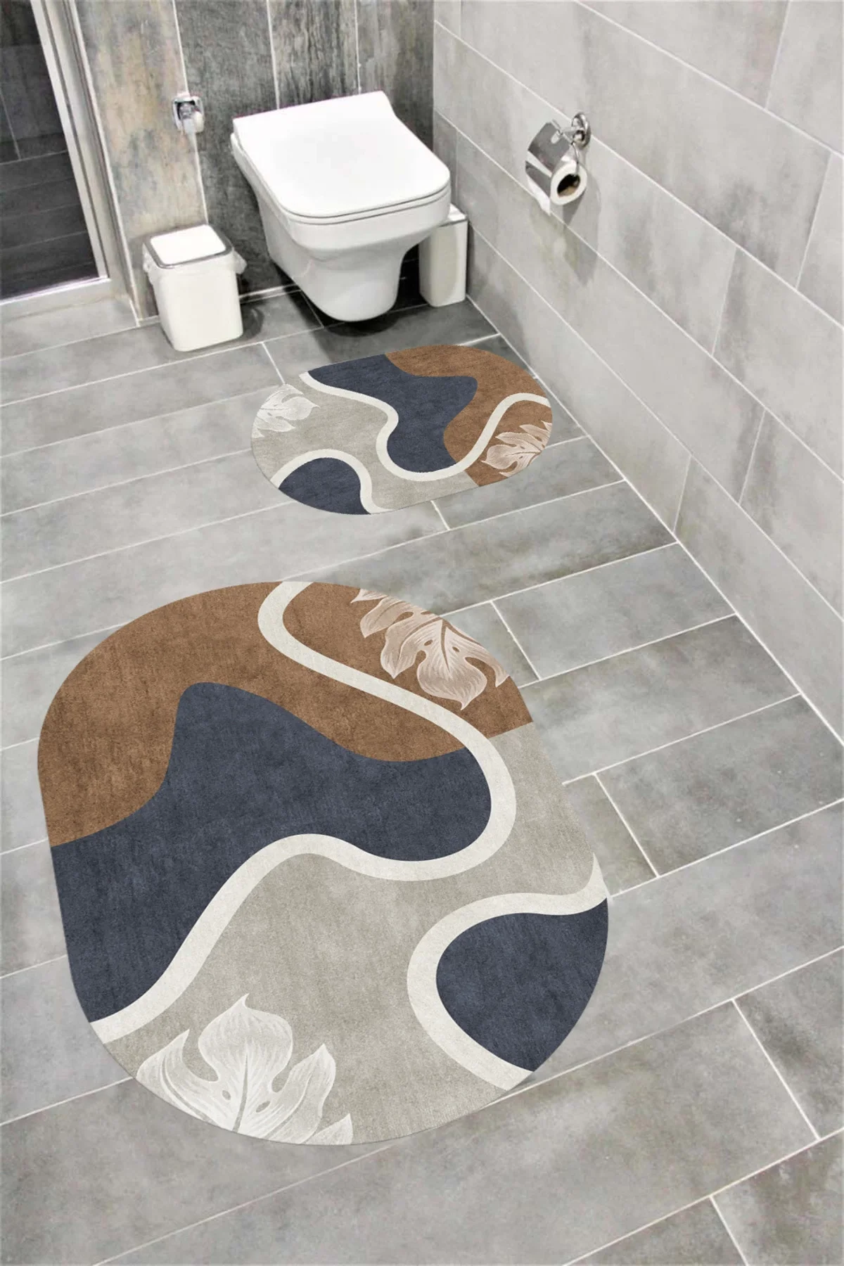 Su Emici Yumuşak Kaymaz Taban Sünger Dolgulu Yıkanabilir Dekoratif Banyo Paspası Takımı 1136 OVAL