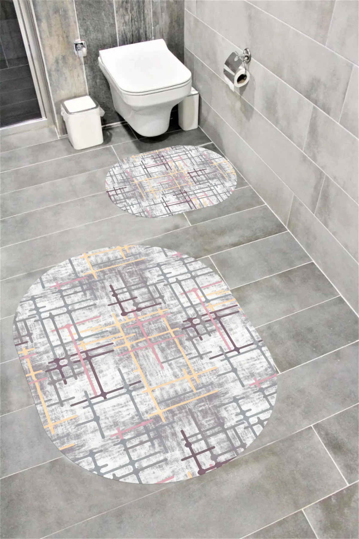 Su Emici Yumuşak Kaymaz Taban Sünger Dolgulu Yıkanabilir Dekoratif Banyo Paspası Takımı LİNAOVAL