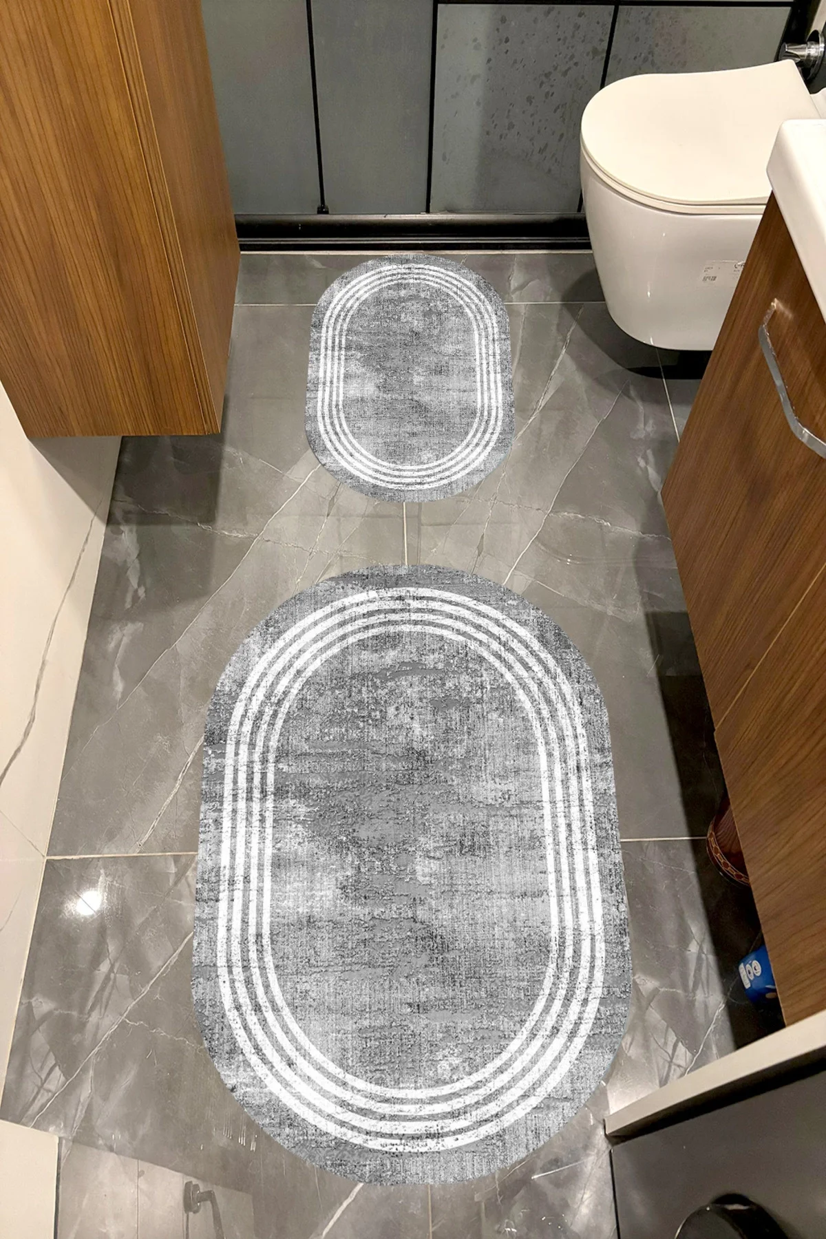 Su Emici Yumuşak Kaymaz Taban Sünger Dolgulu Yıkanabilir Dekoratif Banyo Paspası Takımı İNSİDEOVAL