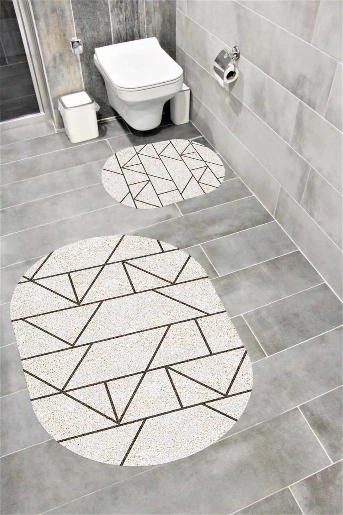 Su Emici Yumuşak Kaymaz Taban Sünger Dolgulu Yıkanabilir Dekoratif Banyo Paspası Takımı 1159OVAL