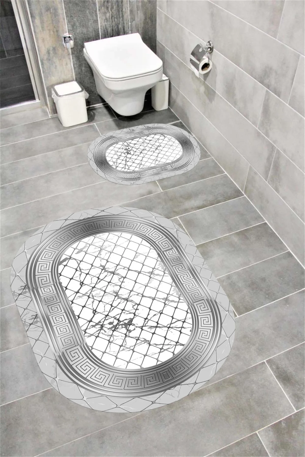 Su Emici Yumuşak Kaymaz Taban Sünger Dolgulu Yıkanabilir Dekoratif Banyo Paspası Takımı MALENAOVAL